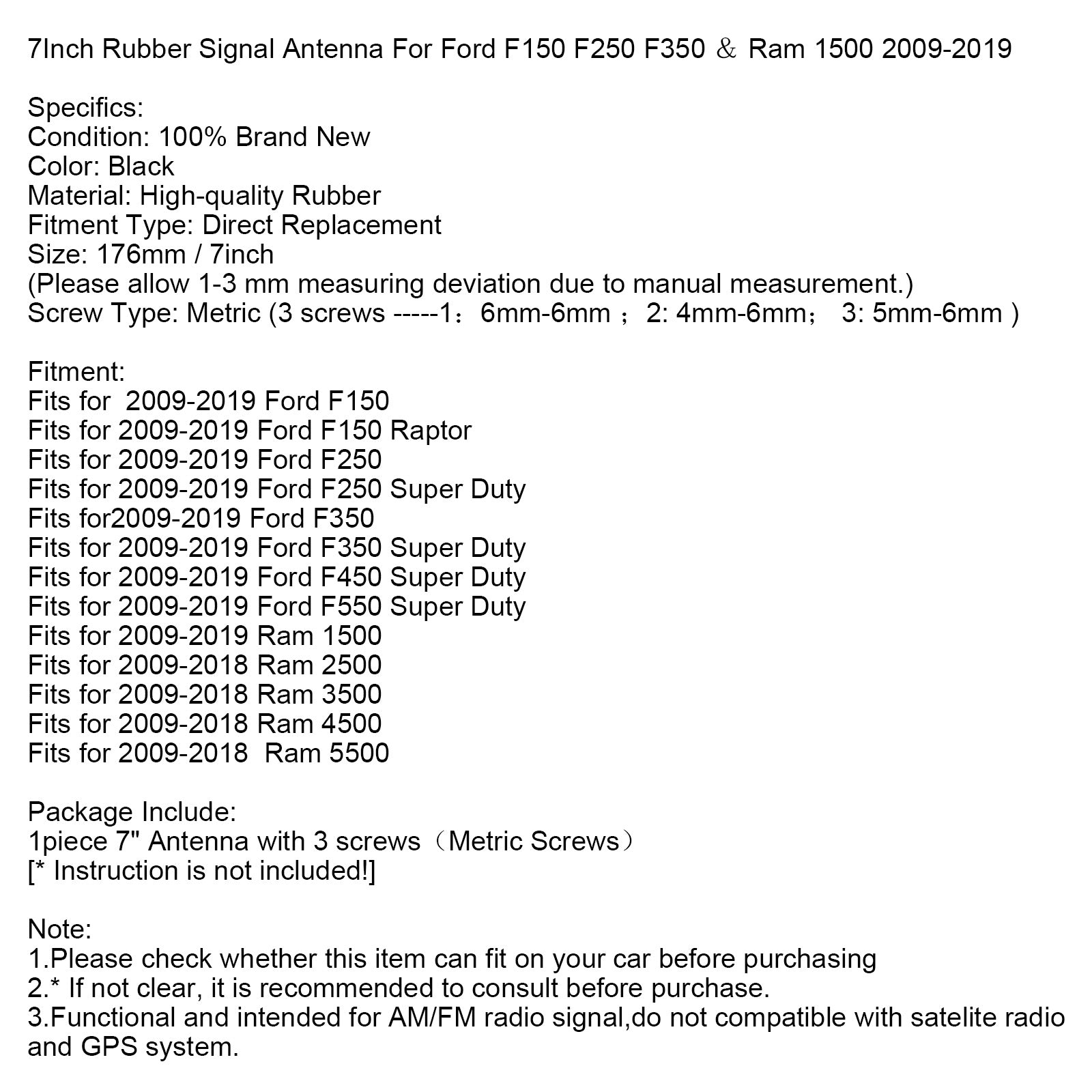 PALASER 7Inch Rubber Signal Antenna For Ford F150 F250 F350 & Ram 1500 2009-2019 - Image 12