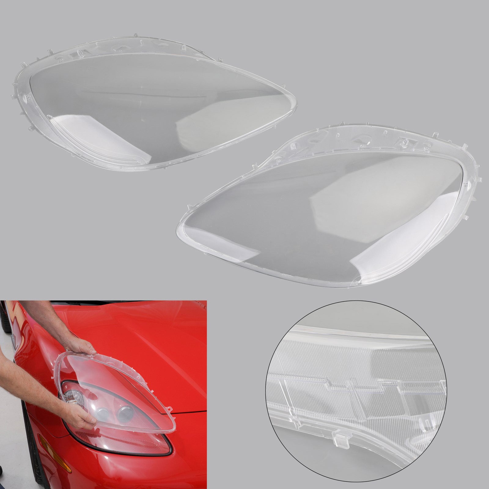 PALASER Headlight Lens Replacement Clear/ Grey L+r For 2005-2013 C6 Corvette - Image 5