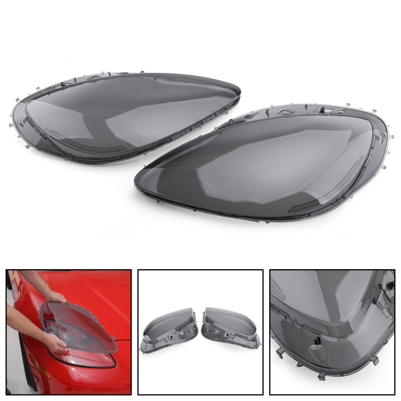 PALASER Headlight Lens Replacement Clear/ Grey L+r For 2005-2013 C6 Corvette