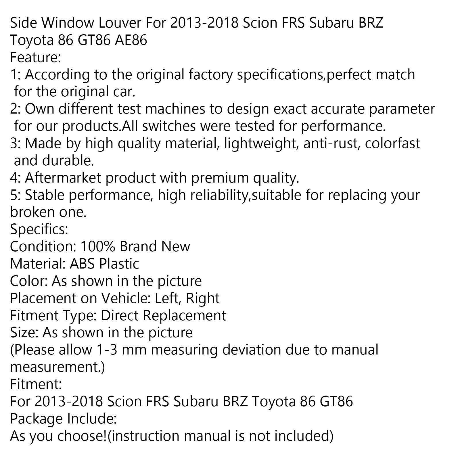 PALASER Side Window Louver Carbon For 2013-2018 Scion Frs Brz Toyota 86 GT86 AE86 - Image 7