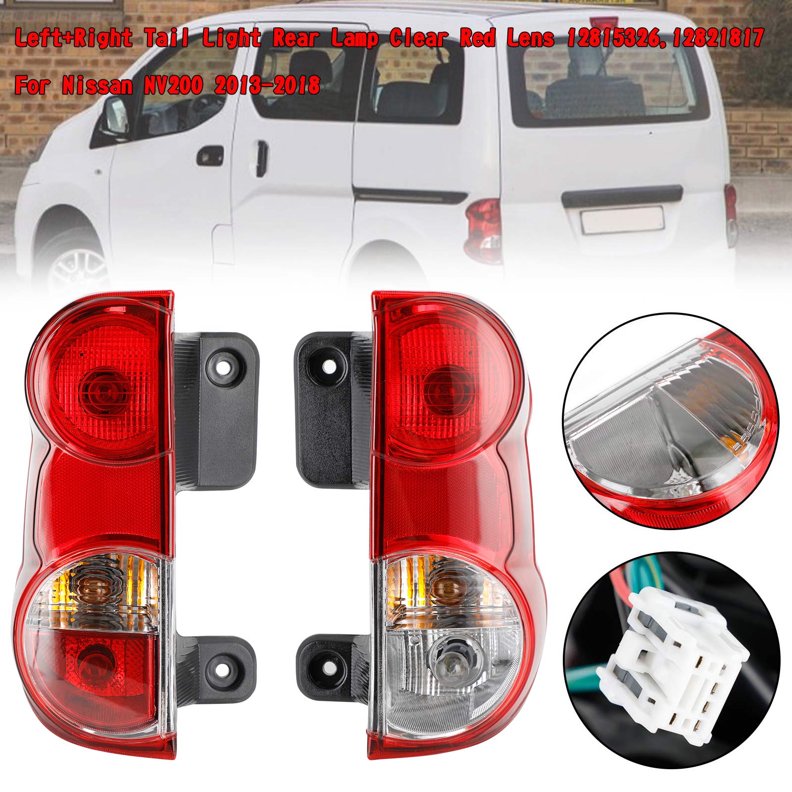 PALASER 2013-18 Nissan NV200 Left+right Tail Light Rear Lamp Clear Red Lens