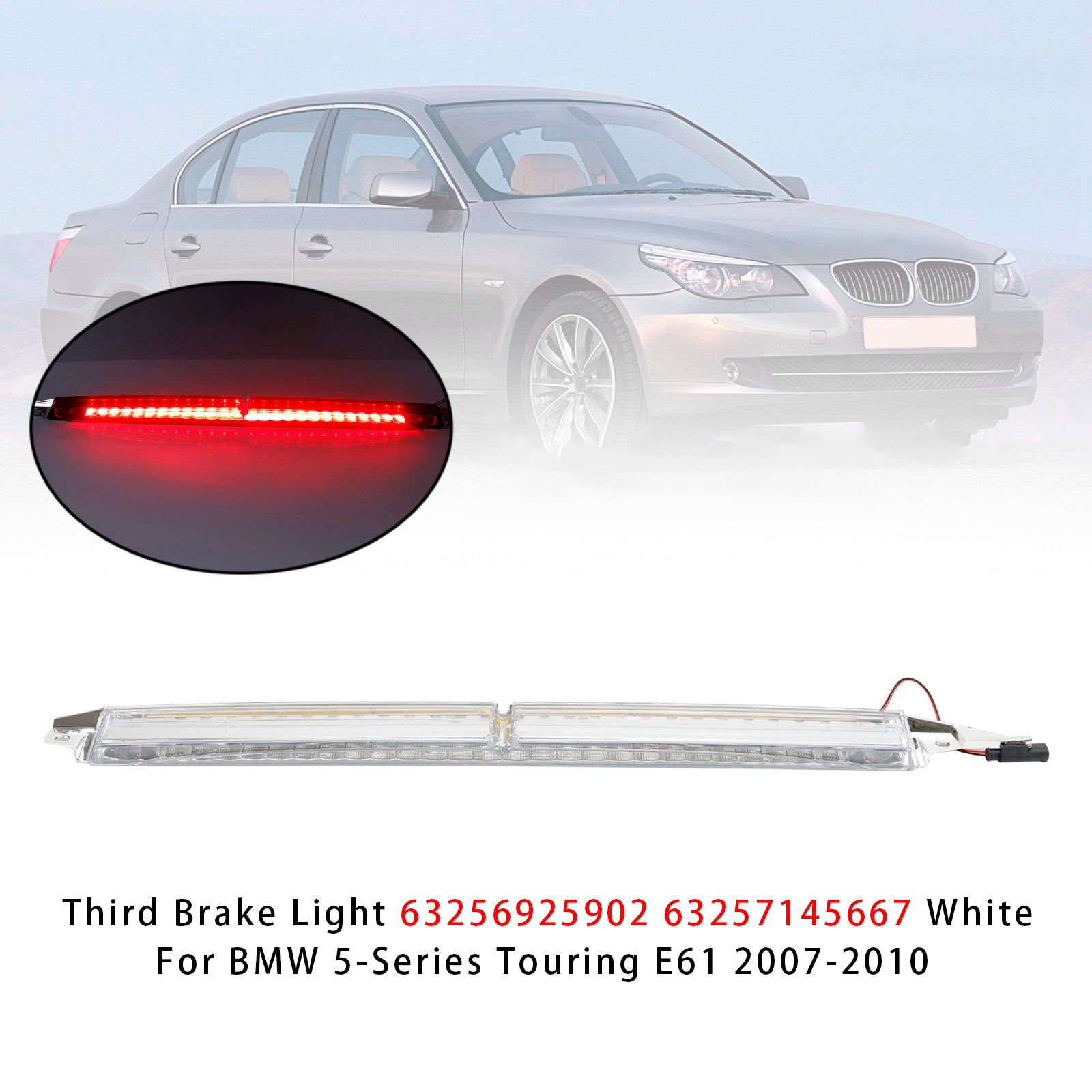 PALASER 2007-2010 BMW 5-Series Touring E61 White Third Brake Light 63256925902 - Image 2