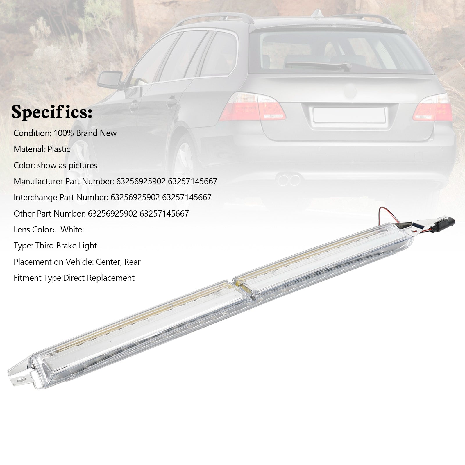PALASER 2007-2010 BMW 5-Series Touring E61 White Third Brake Light 63256925902 - Image 4