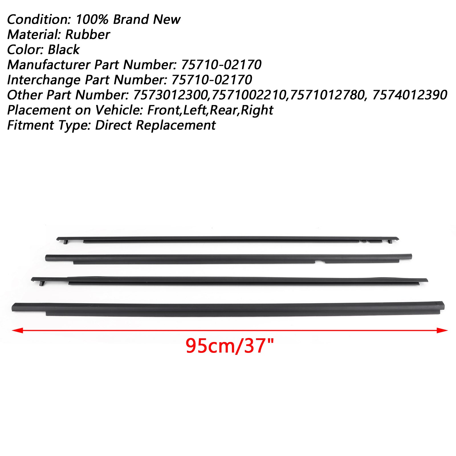 PALASER Toyota Corolla 2009-2013 Door Weatherstrip Belt Seal Window Moulding Trim 75710-02170 - Image 4