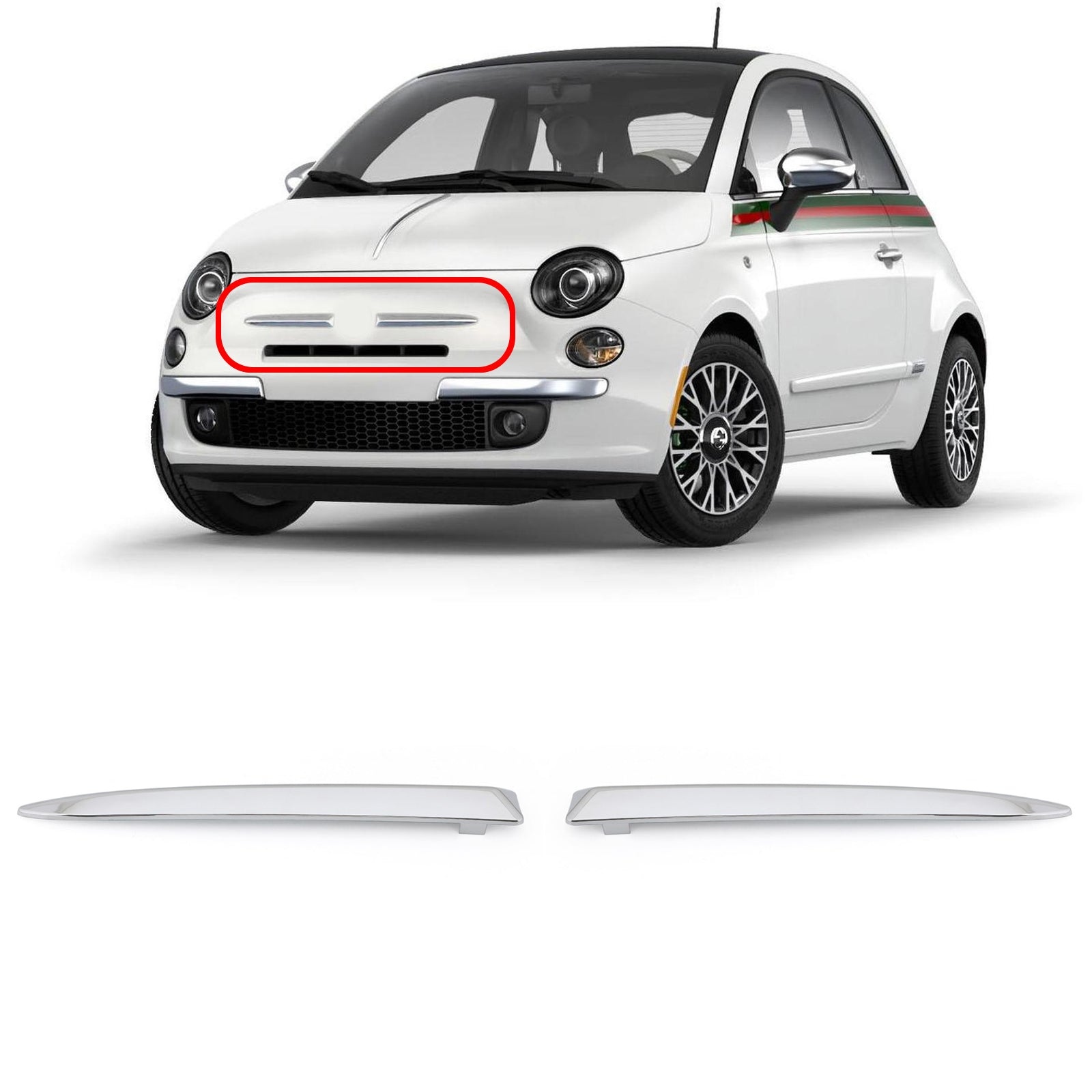 PALASER Pair Chrome Front Bumper Upper Grill Moulding Trim For Fiat 500 2007-2015 - Image 3