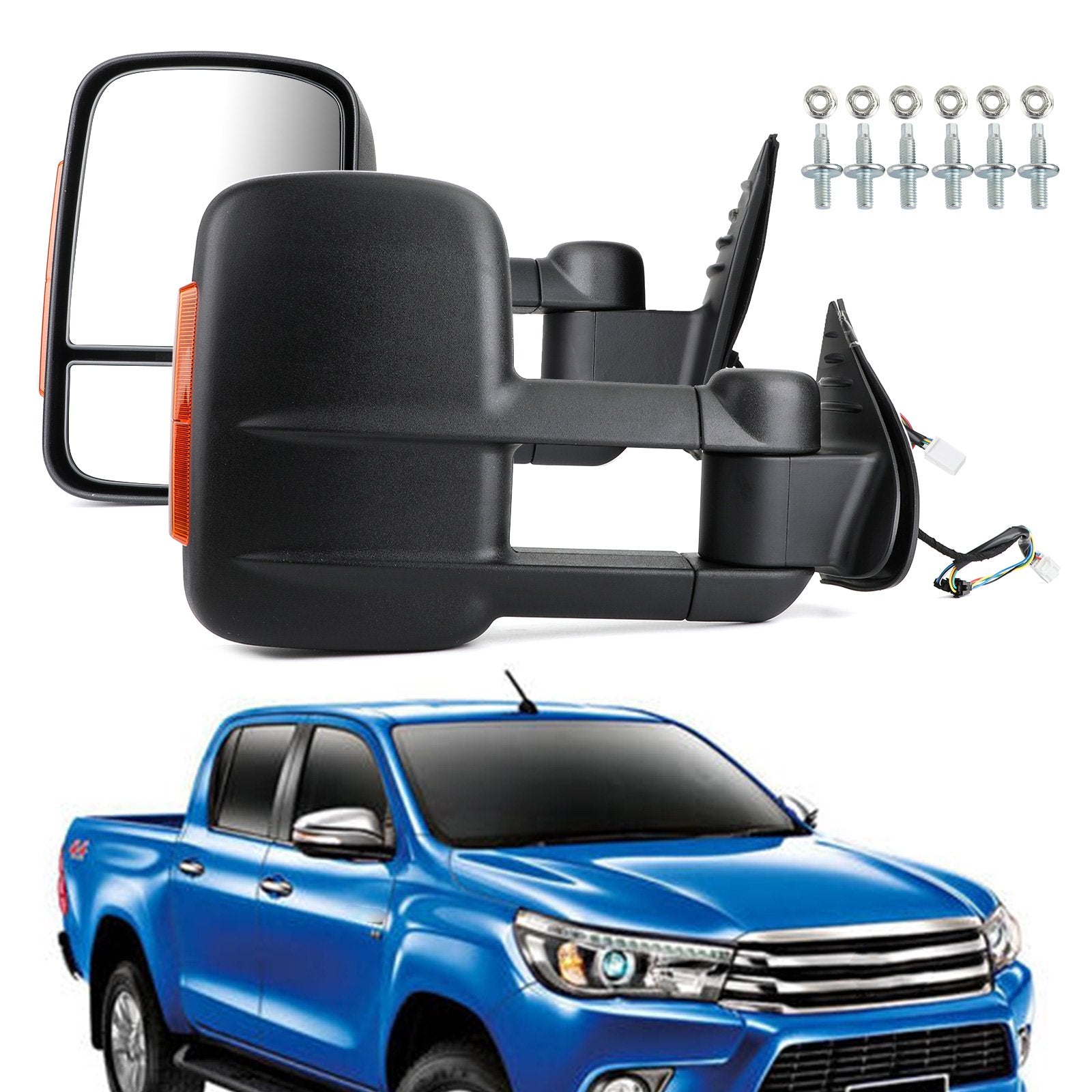 PALASER Pair Extendable Caravan Towing Mirrors For Toyota Hilux Revo 2015 On Indicator - Image 3