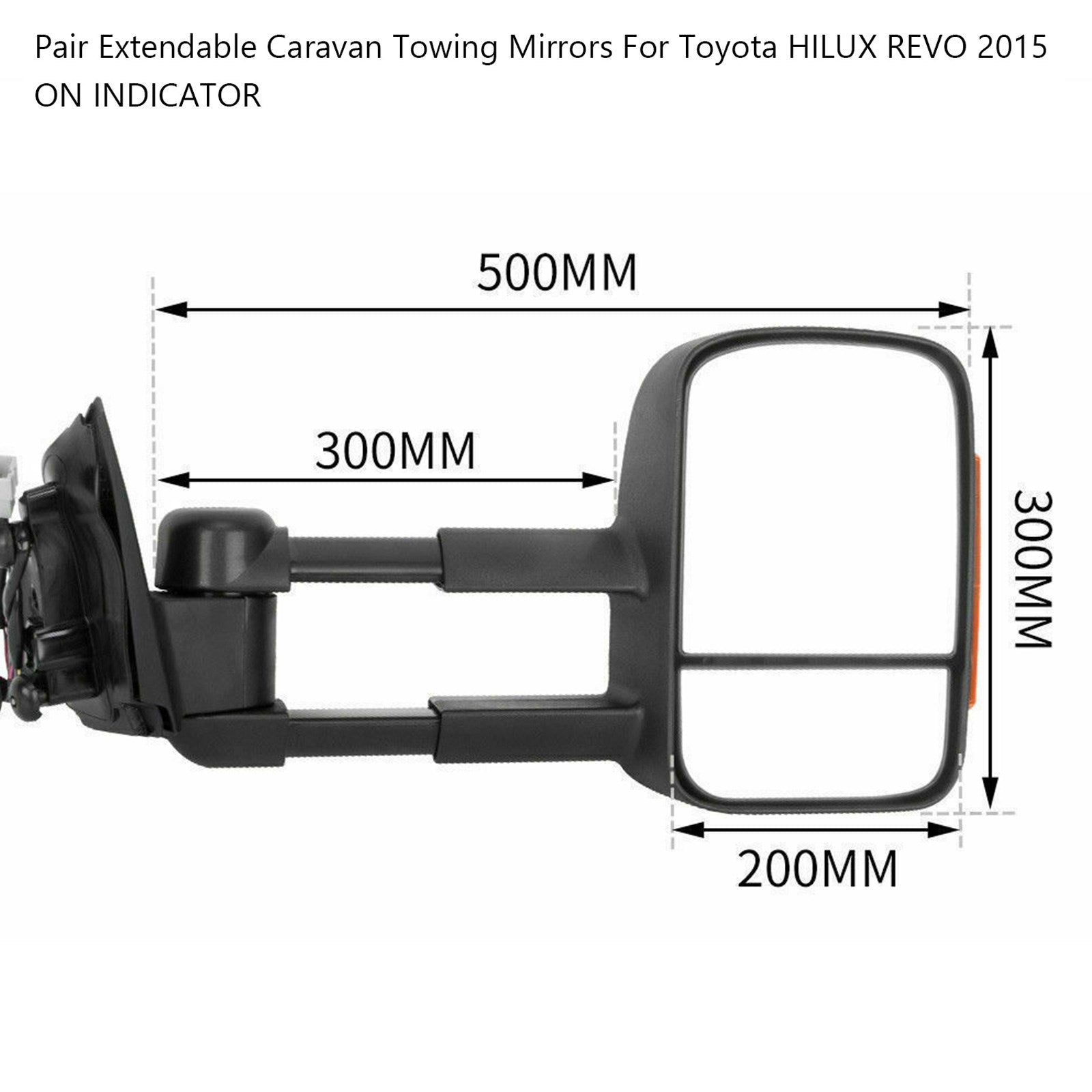 PALASER Pair Extendable Caravan Towing Mirrors For Toyota Hilux Revo 2015 On Indicator - Image 2