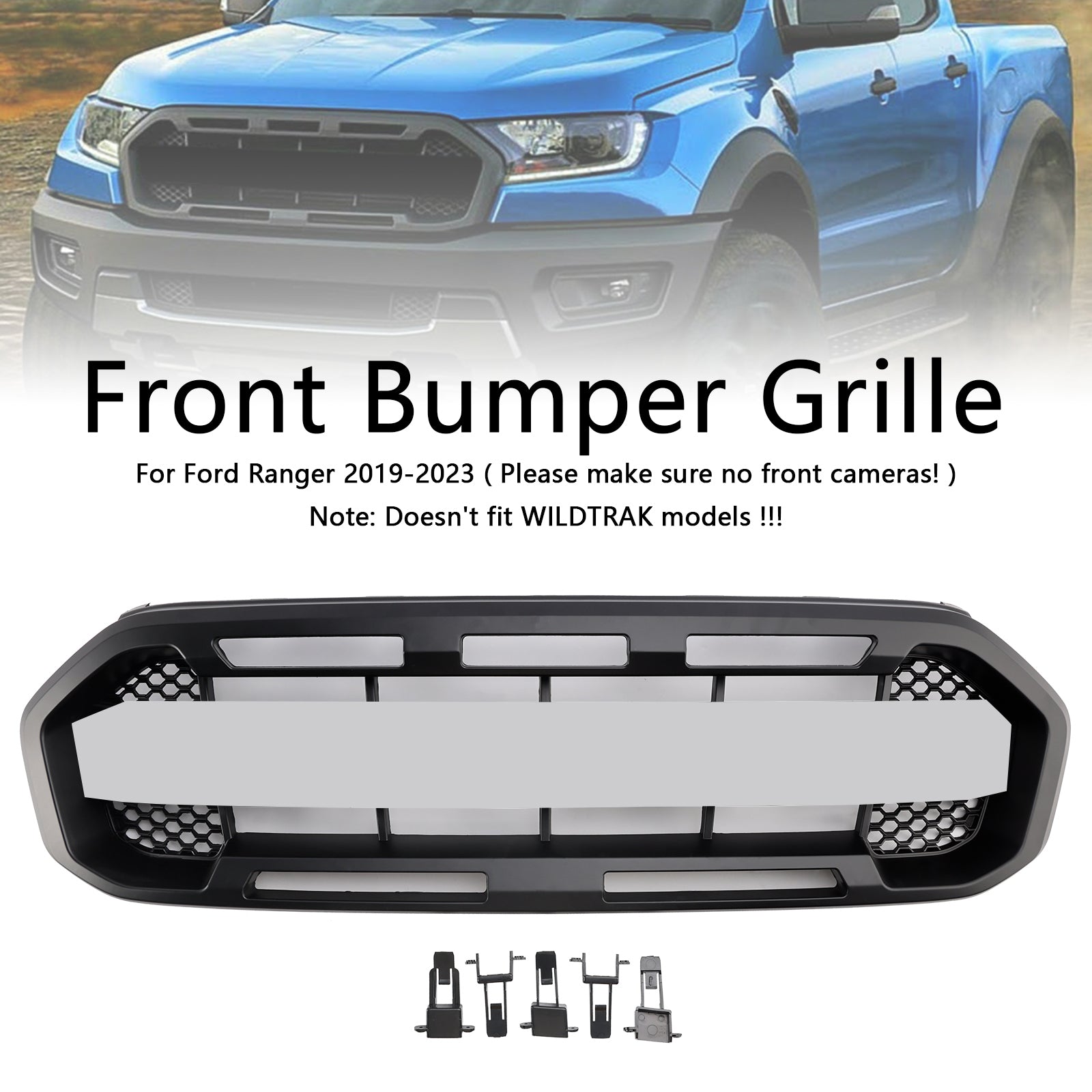 PALASER Ford Ranger 2019-2023 Raptor Style Front Bumper Grille Grill Black - Image 5