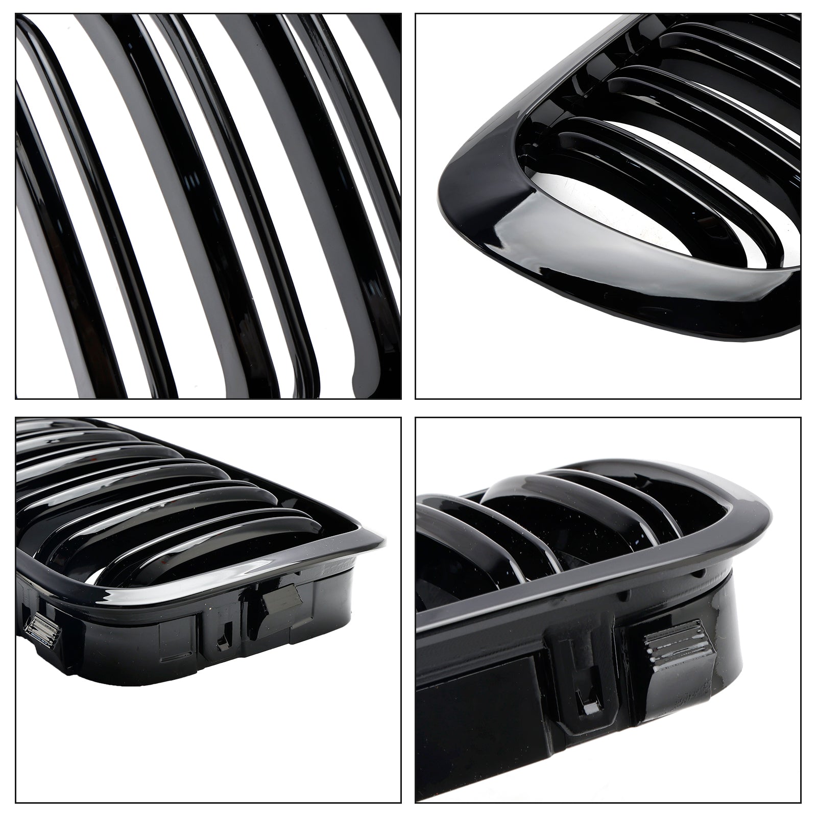 PALASER Double Line Front Hood Grille Grills Gloss Black For 1998-2001 BMW E46 2-Door - Image 6