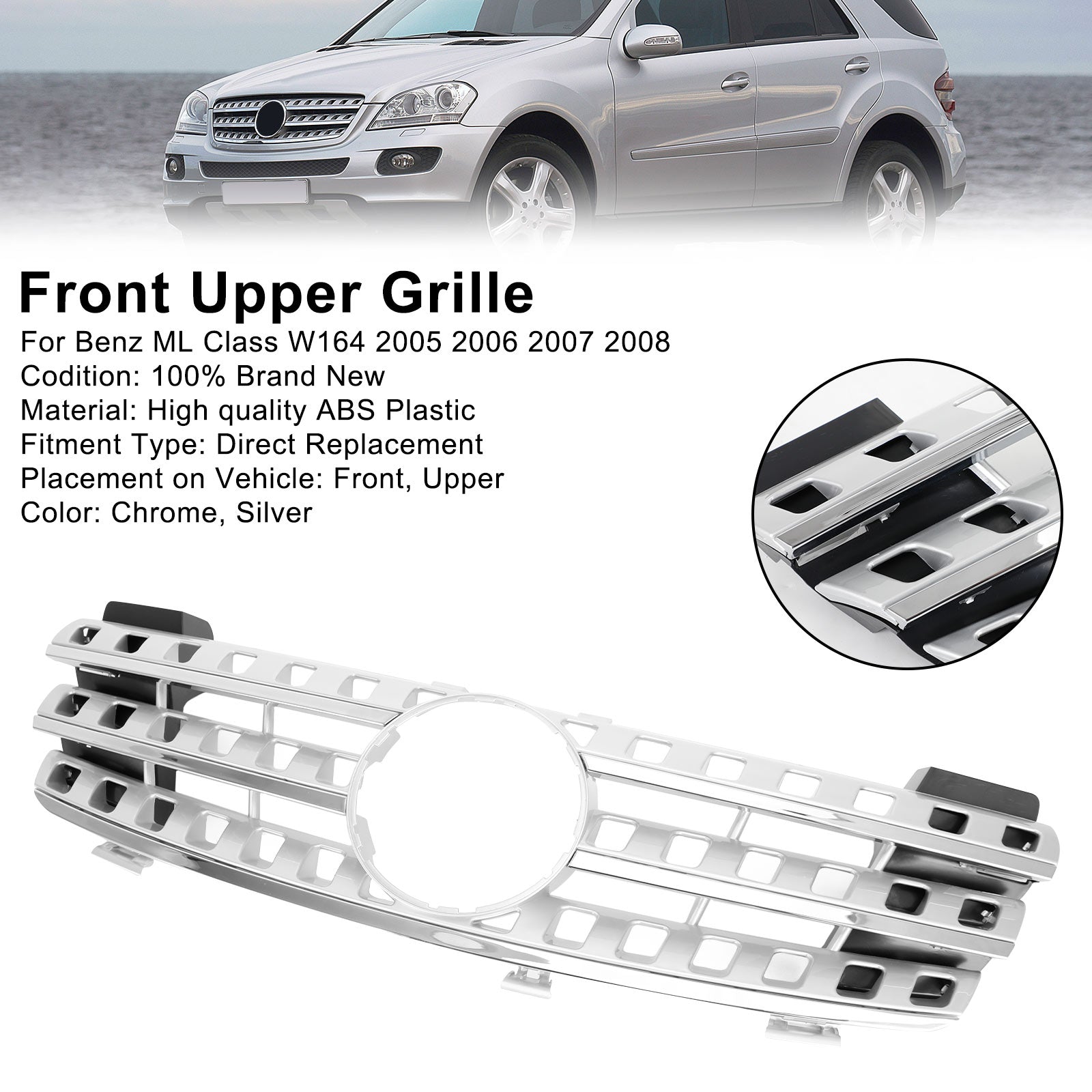 PALASER 2005-2008 Benz Ml-class W164 Front Grille Grill Chrome - Image 7