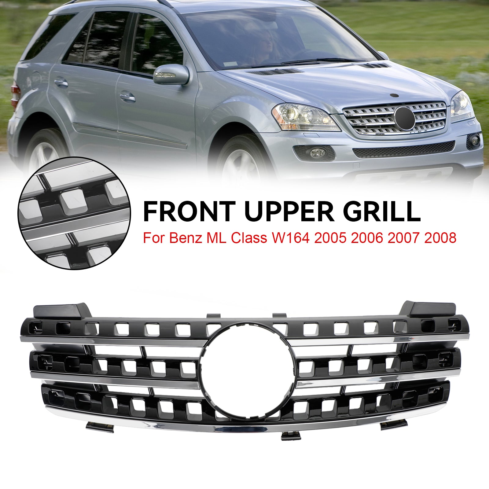 PALASER 2005-2008 W164 Benz Ml-class Front Grill Chrome/black Grille - Image 8