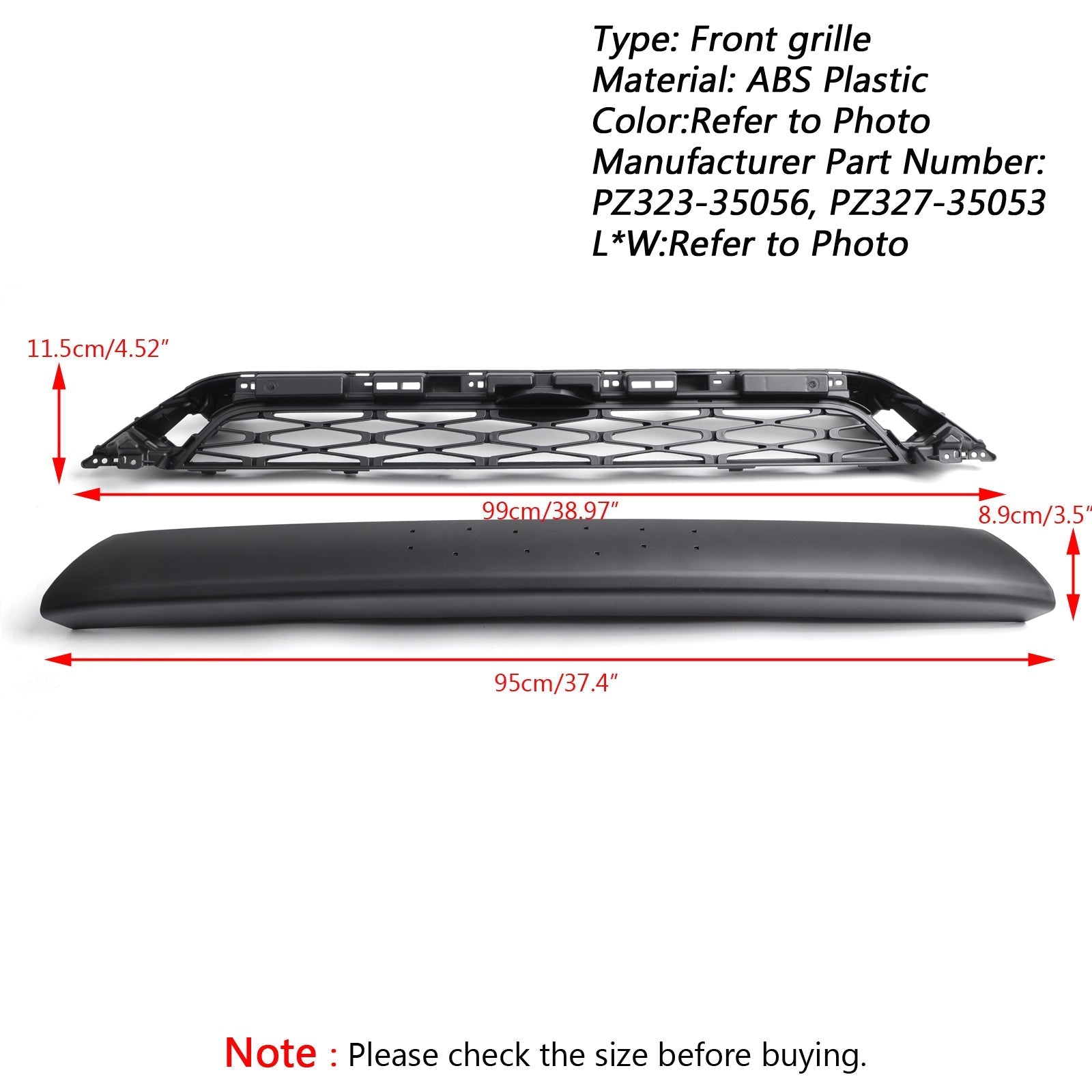 PALASER No Need To Drill Version 2014-2019 Toyota 4Runner Trd Pro 2pcs Front Bumper Grill+black/red