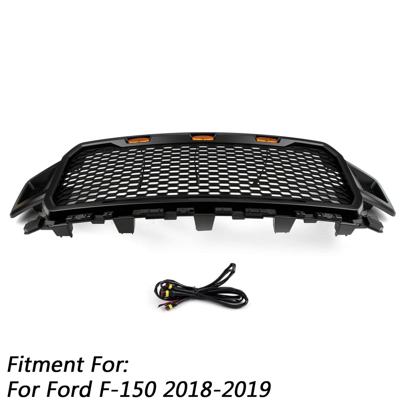 PALASER 18-20 Ford F150 Honeycomb Grill Amber LED Raptor Style Grill Repalcment - Image 3