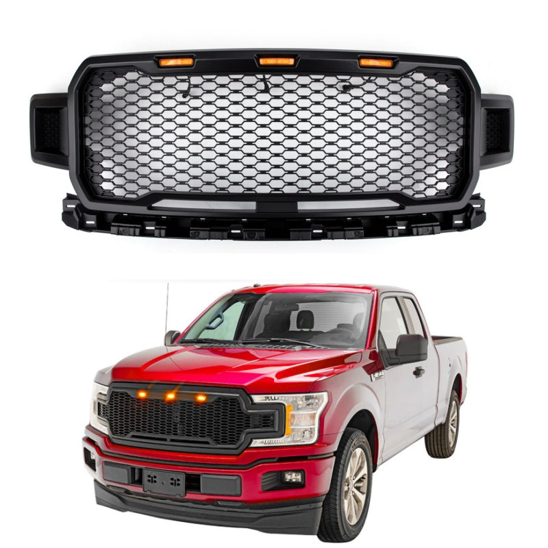 PALASER 18-20 Ford F150 Honeycomb Grill Amber LED Raptor Style Grill Repalcment