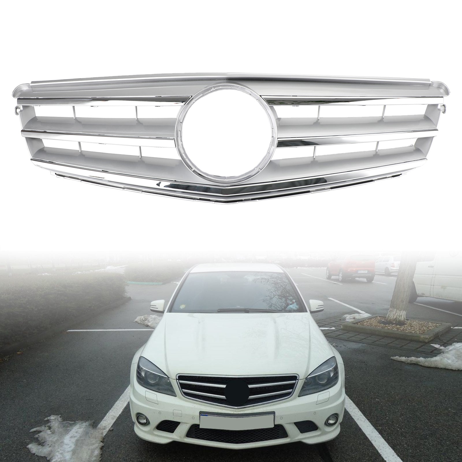 PALASER 2008-2014 Benz C Class W204 W/led Emblem C300/C350 Chrome Front Bumper Grille