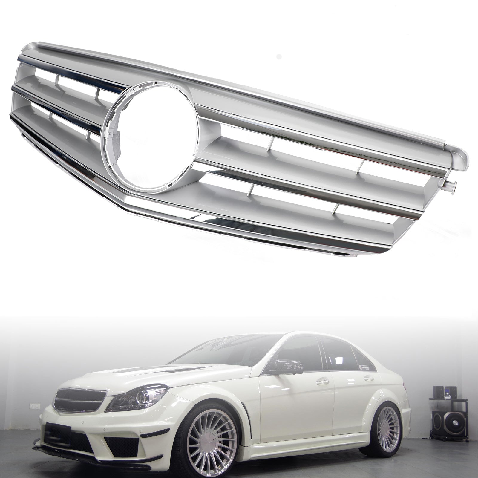 PALASER 2008-2014 Benz C Class W204 W/led Emblem C300/C350 Front Bumper Grille - Image 4