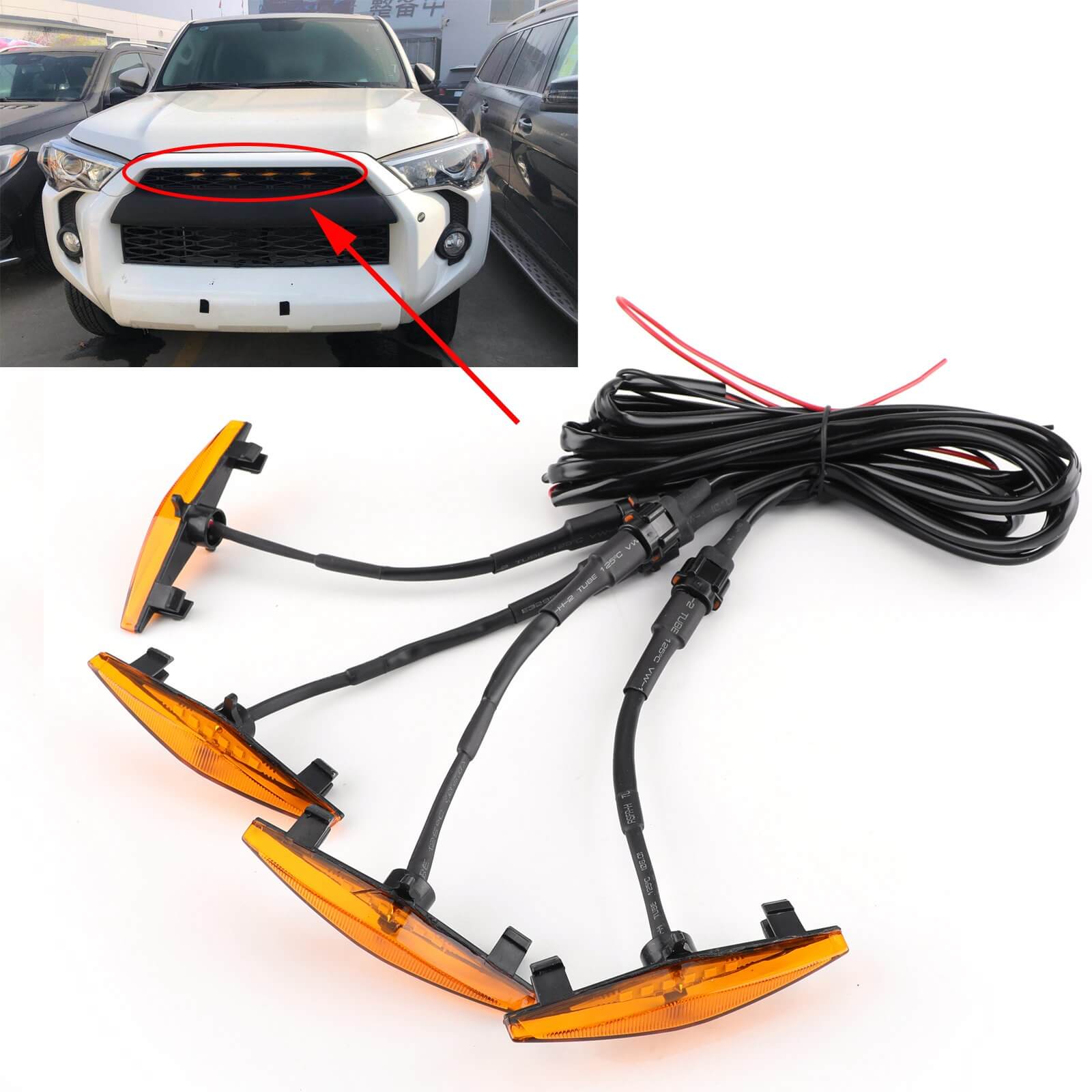 PALASER 4PCS Plastic Car Grilles Grill LED Lights For Toyota 4Runner Trd Pro 2014-2019