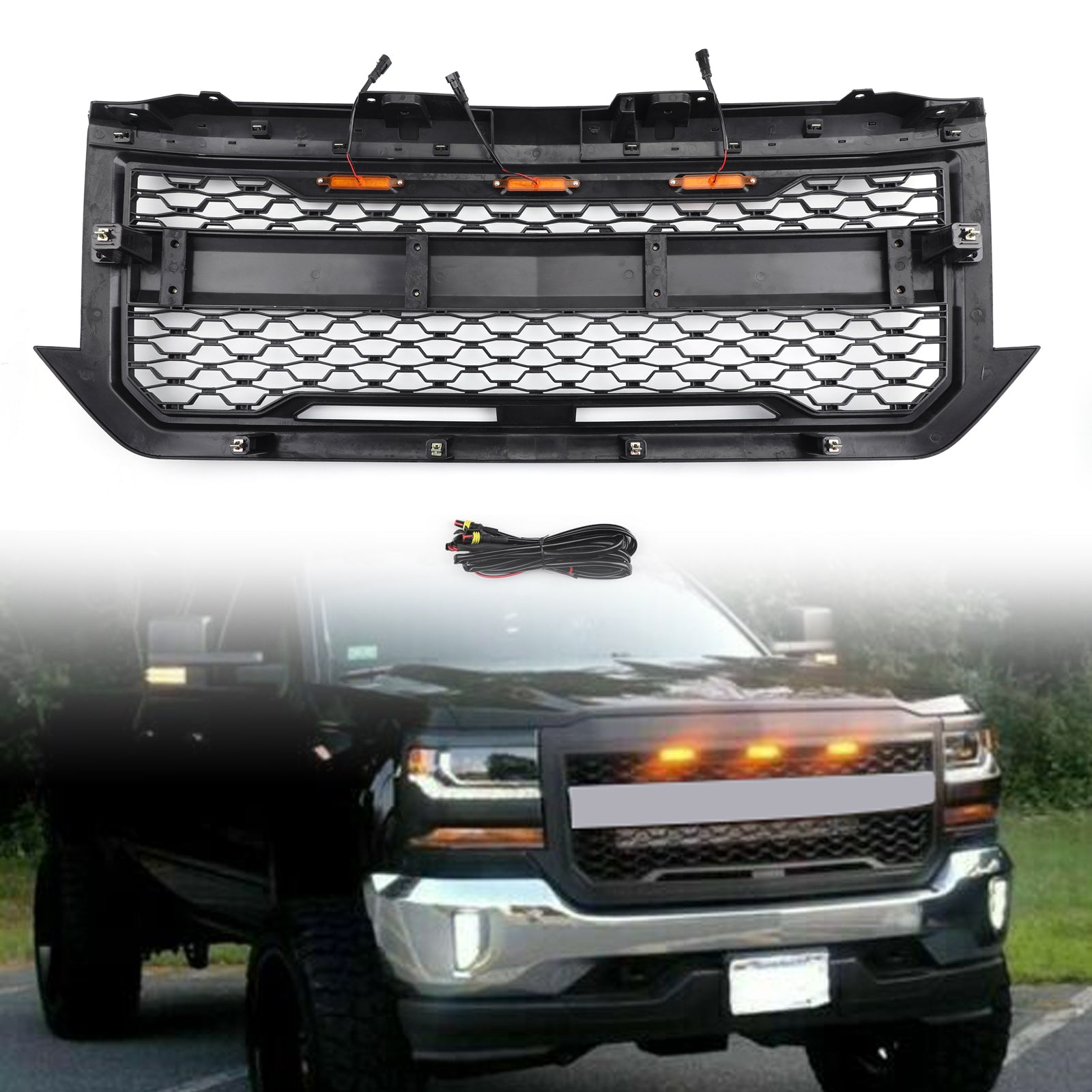 PALASER 2016-2018 Chevrolet Chevy Silverado 1500 Front Bumper Grille With Amber Lights - Image 2