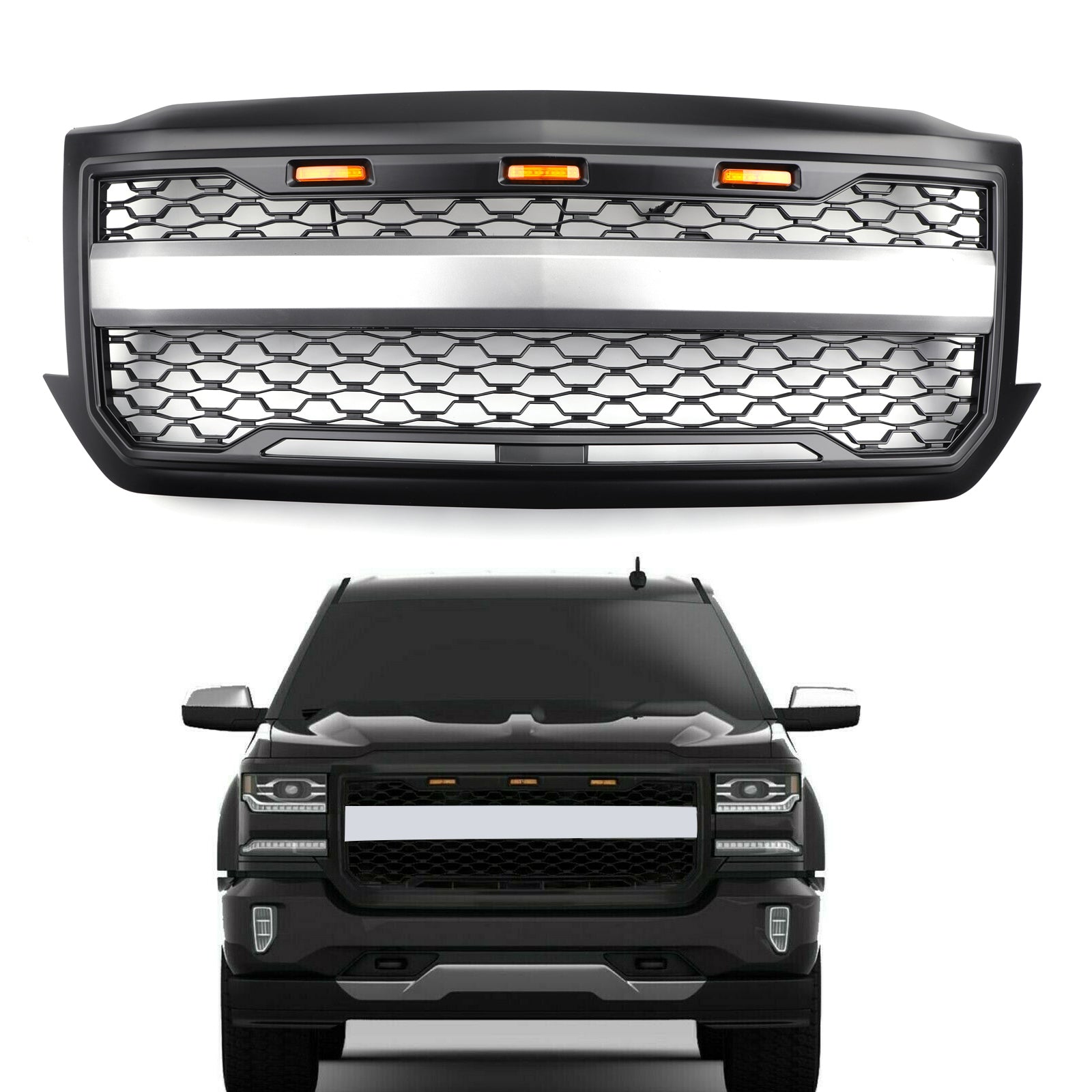 PALASER 2016-2018 Chevrolet Chevy Silverado 1500 Front Bumper Grille With Amber Lights