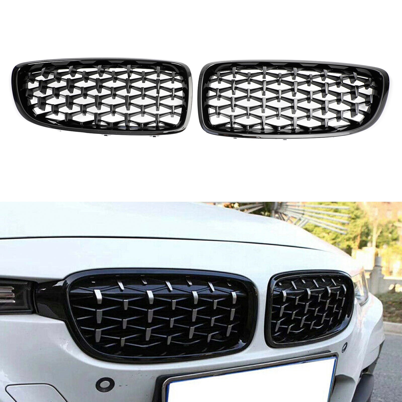 PALASER Pair Diamond Front Upper Grille For 2014-2018 BMW 4 Series F32 F33 F36 F82 - Image 5