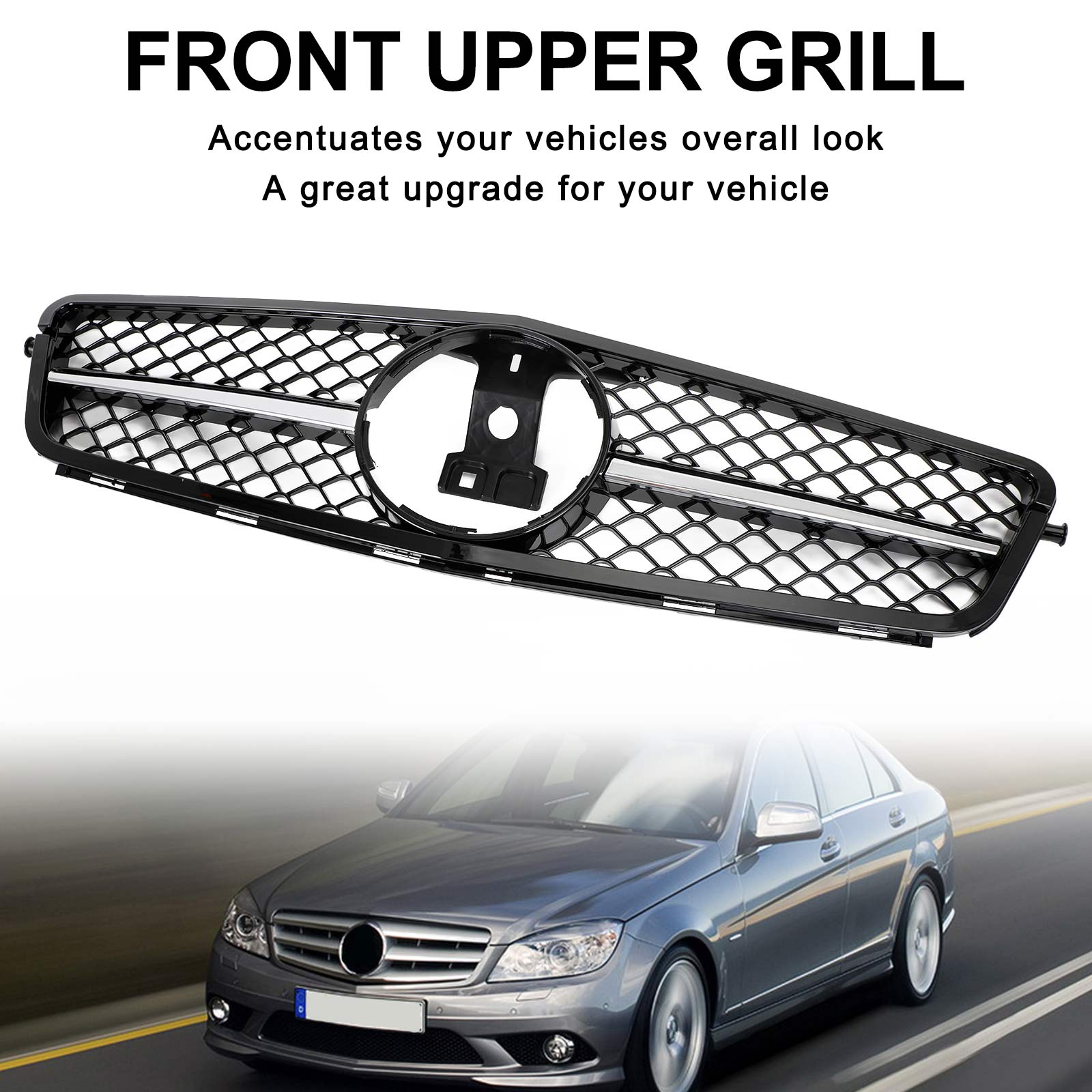 PALASER 2008-14 C-class W204 C300 C350 Benz Grille ABS Gloss Black Chrome Front Grille Replacement - Image 11