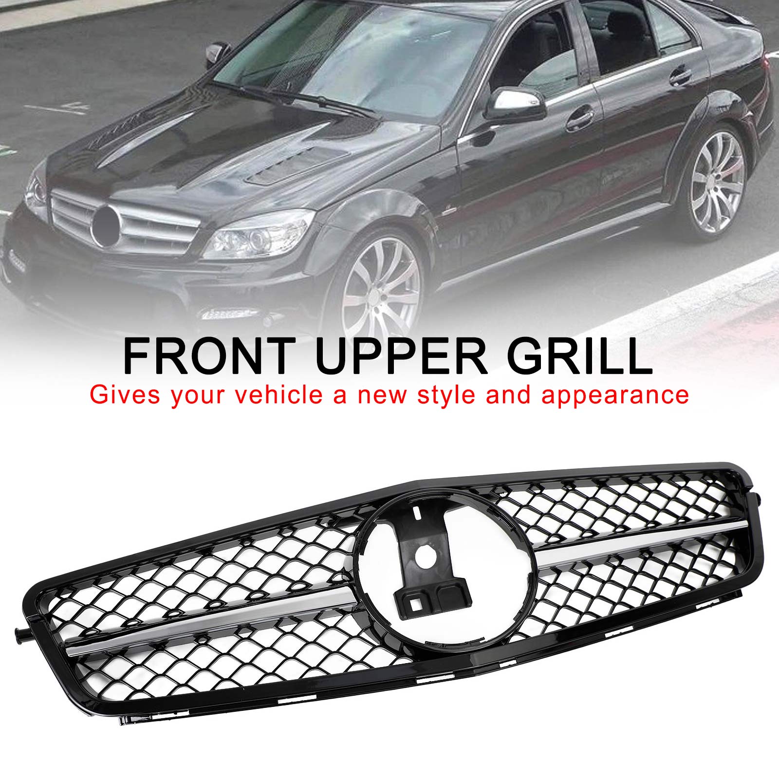 PALASER 2008-14 C-class W204 C300 C350 Benz Grille ABS Gloss Black Chrome Front Grille Replacement - Image 9