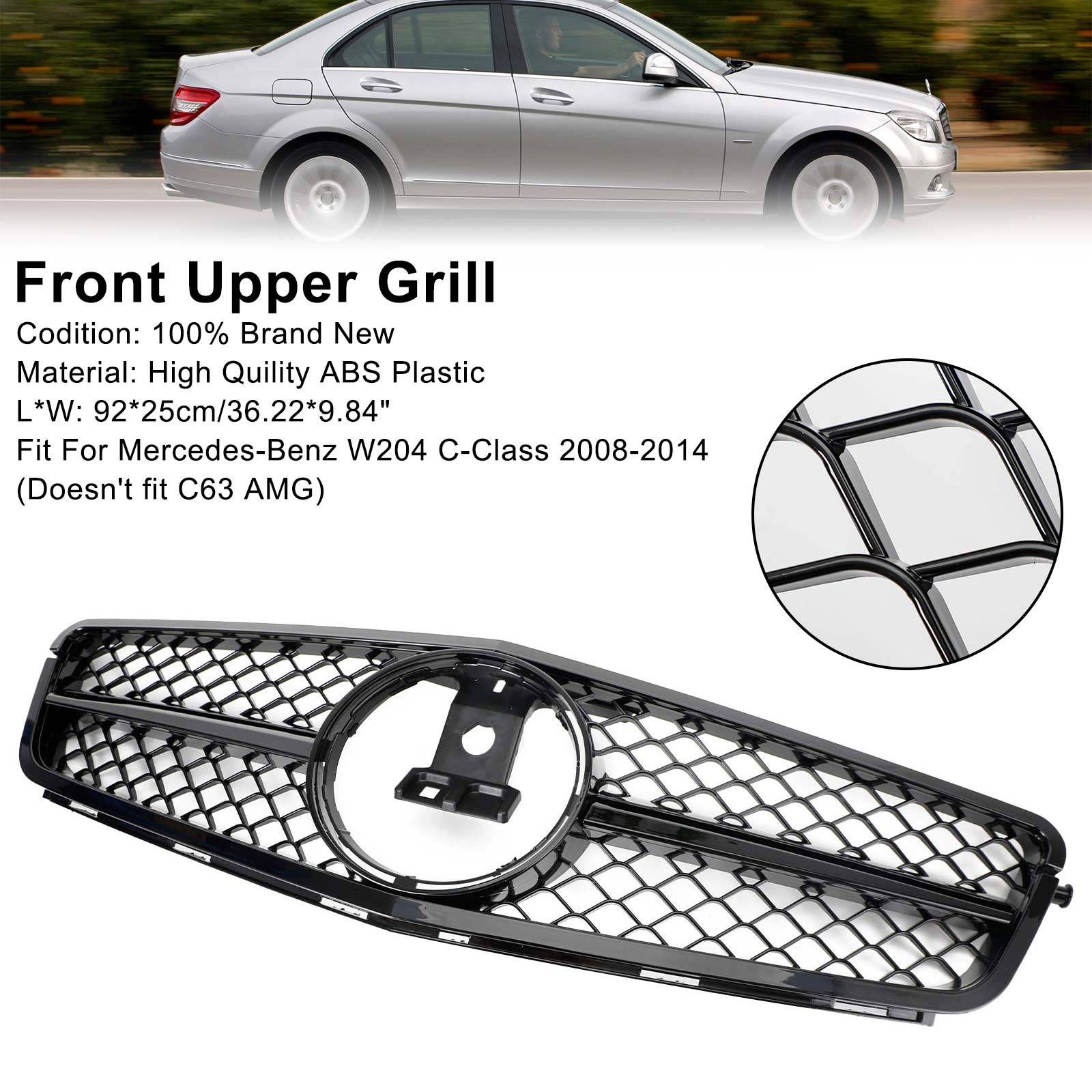 PALASER Benz C-class W204 C300 C350 2008-2014 Front Bumper Grille Grill W/led - Image 7