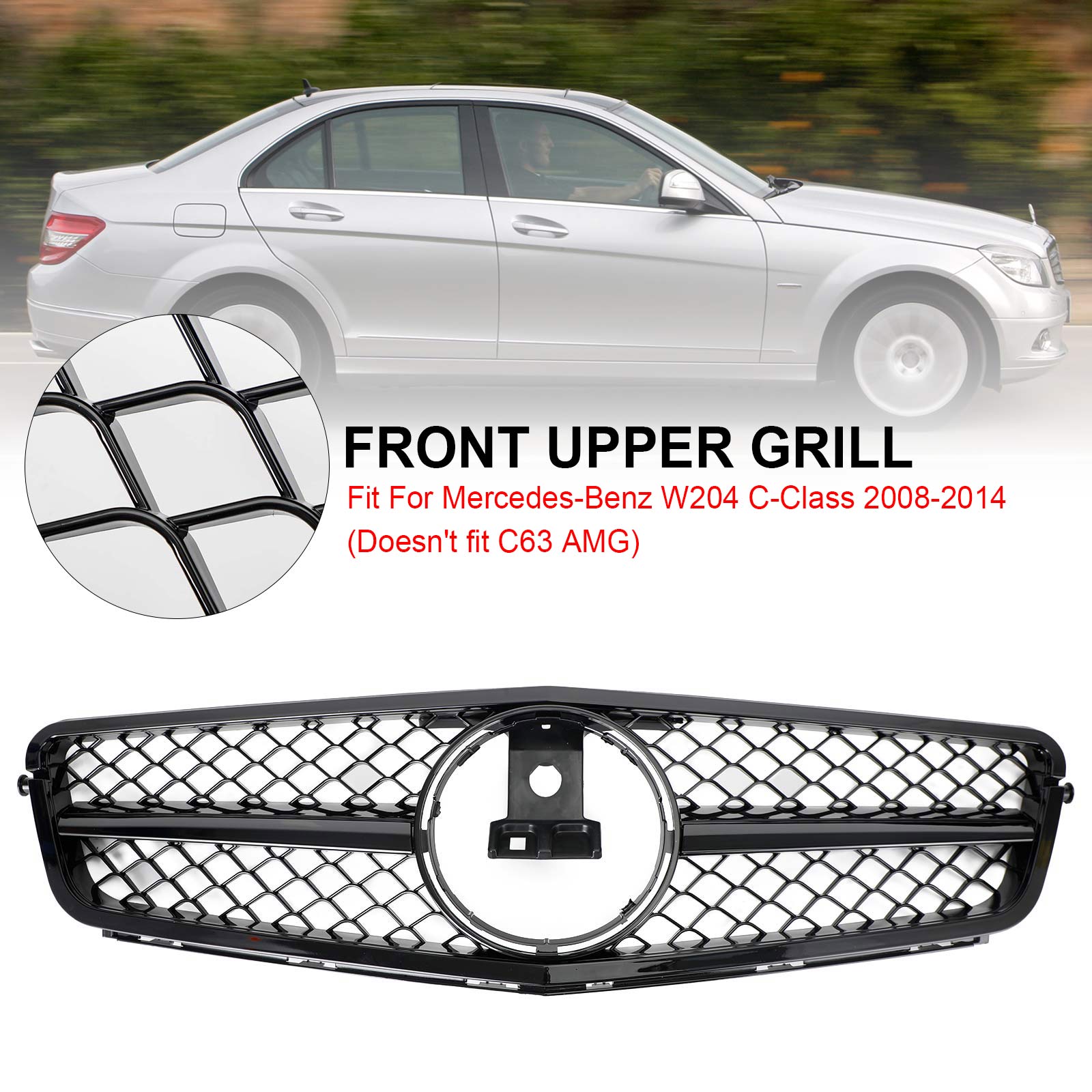PALASER Benz C-class W204 C300 C350 2008-2014 Front Bumper Grille Grill W/led