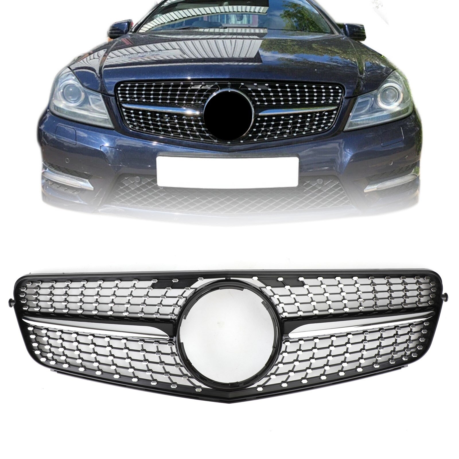 PALASER 2008-2014 Benz W204 C200 C300 Diamond Black Chrome Front Grille Grill