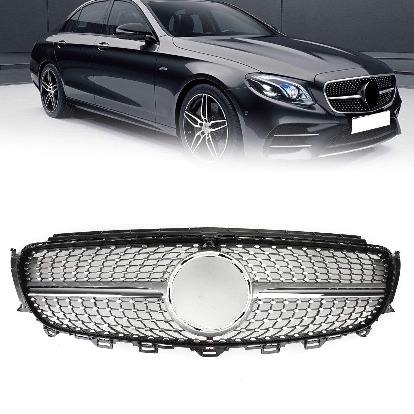 PALASER 2017-2019 Benz W213 E200 E250 E300 Diamond Silver Border Front Grille Grill