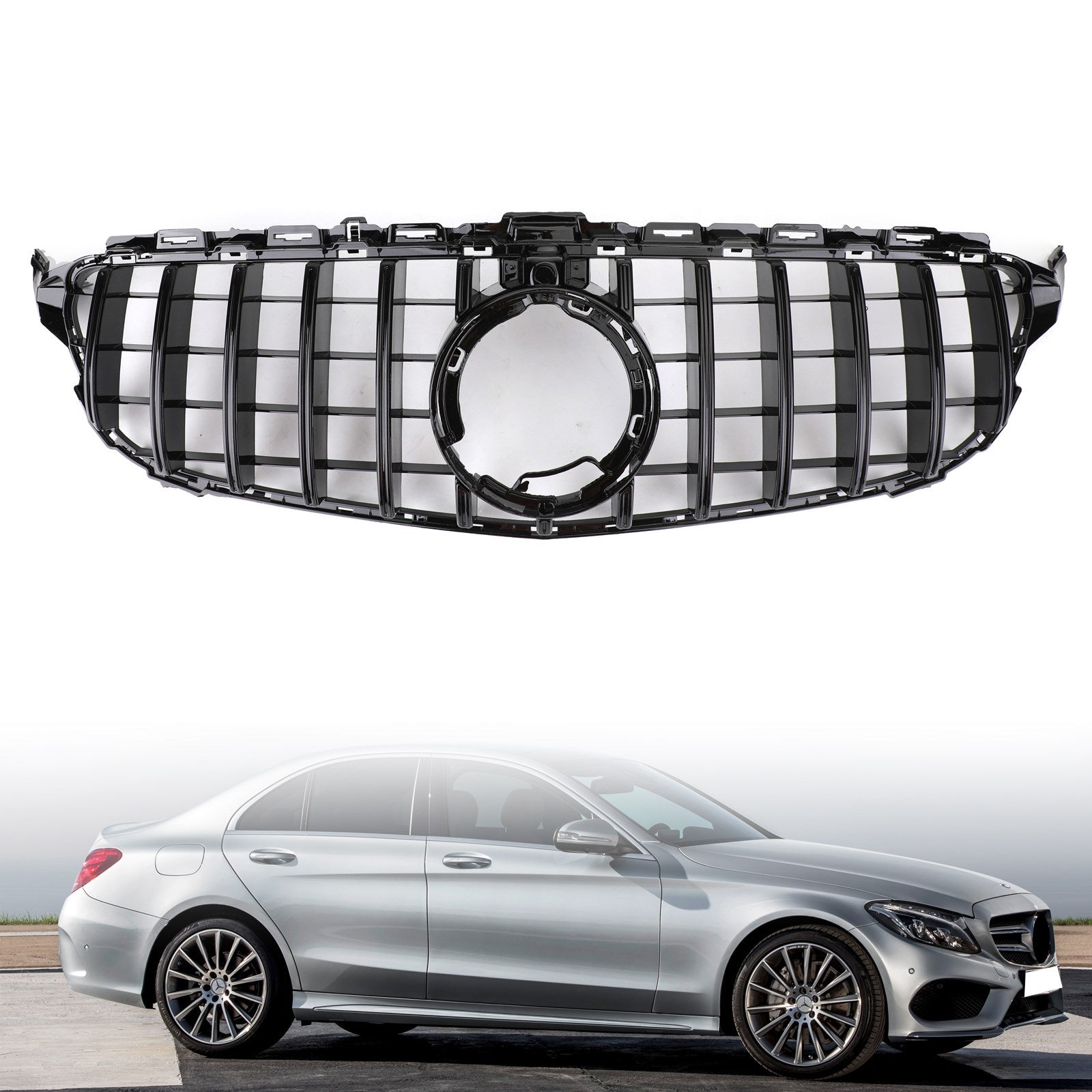 PALASER 2019-2021 Benz W205 C205 A205 Amg Gtr Style Fashion Black Grill Grille W/camera - Image 5