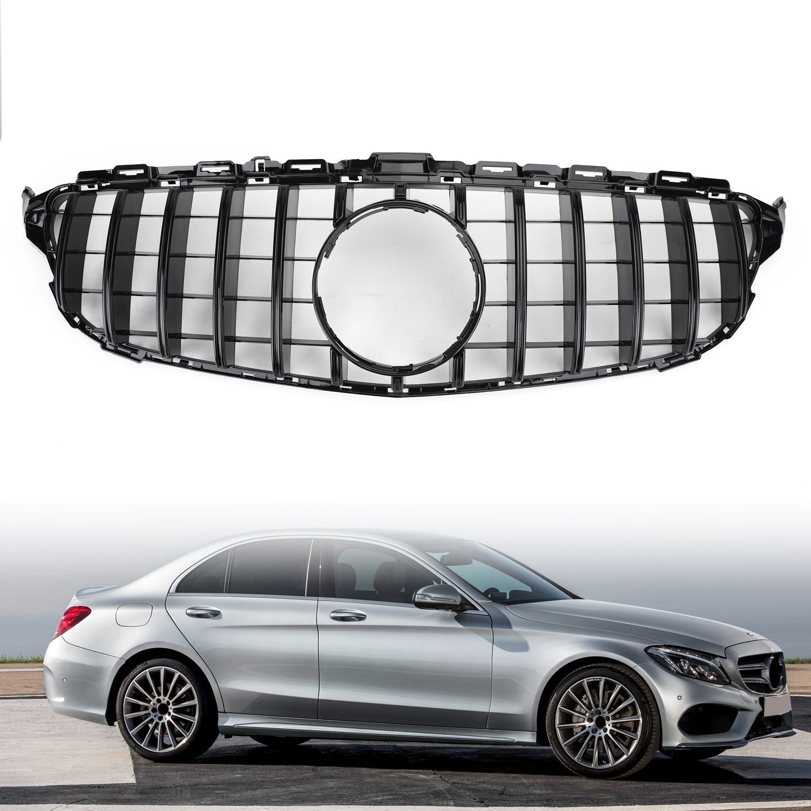 PALASER 2015-2018 Benz W205 C-class C250 C300 C43 Gtr Style Front Bumper Grill Replacement Grille - Image 8