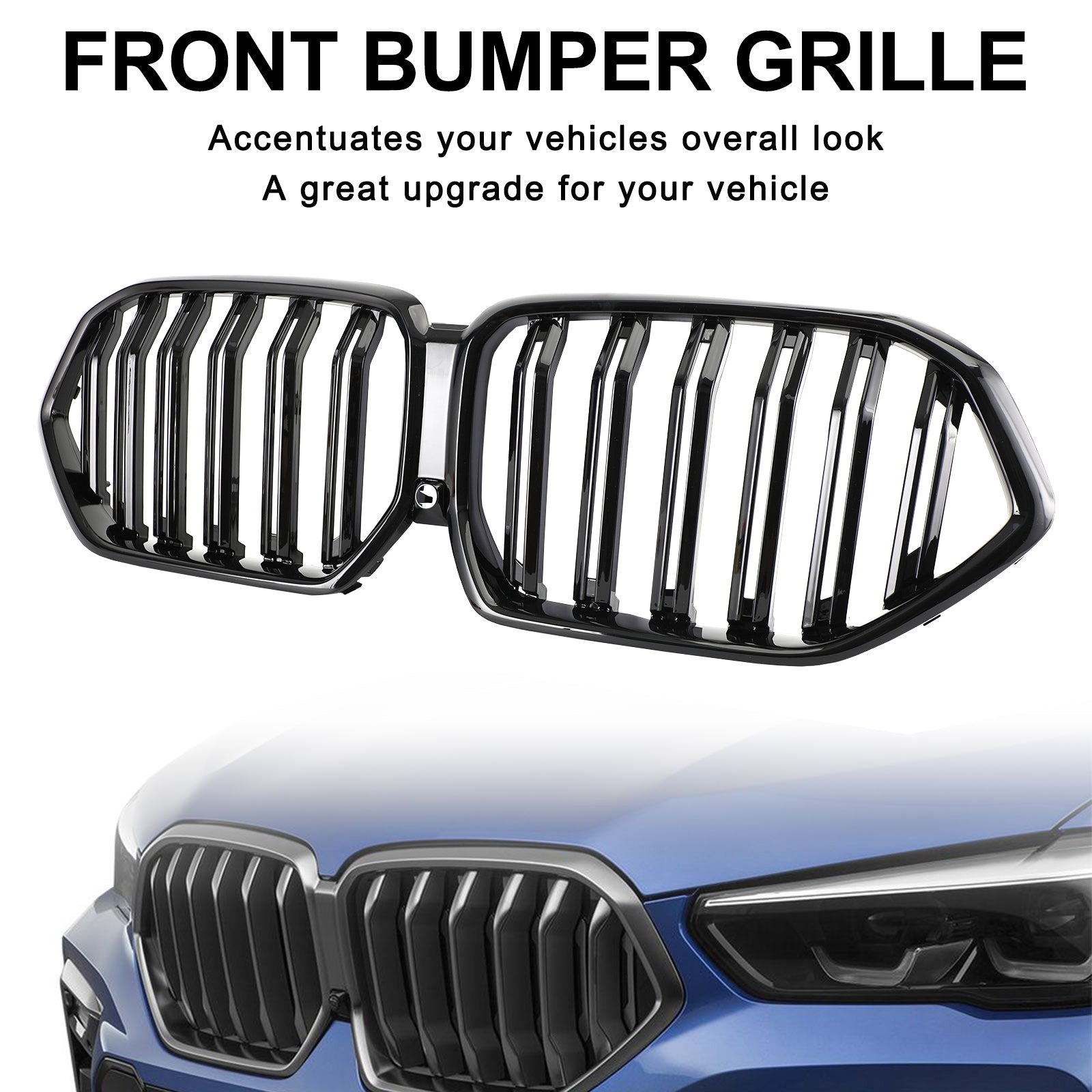PALASER Front Bumper Grille Grill Fit 2020-2022 BMW X6 G06 M50i W/camera Hole Black - Image 6