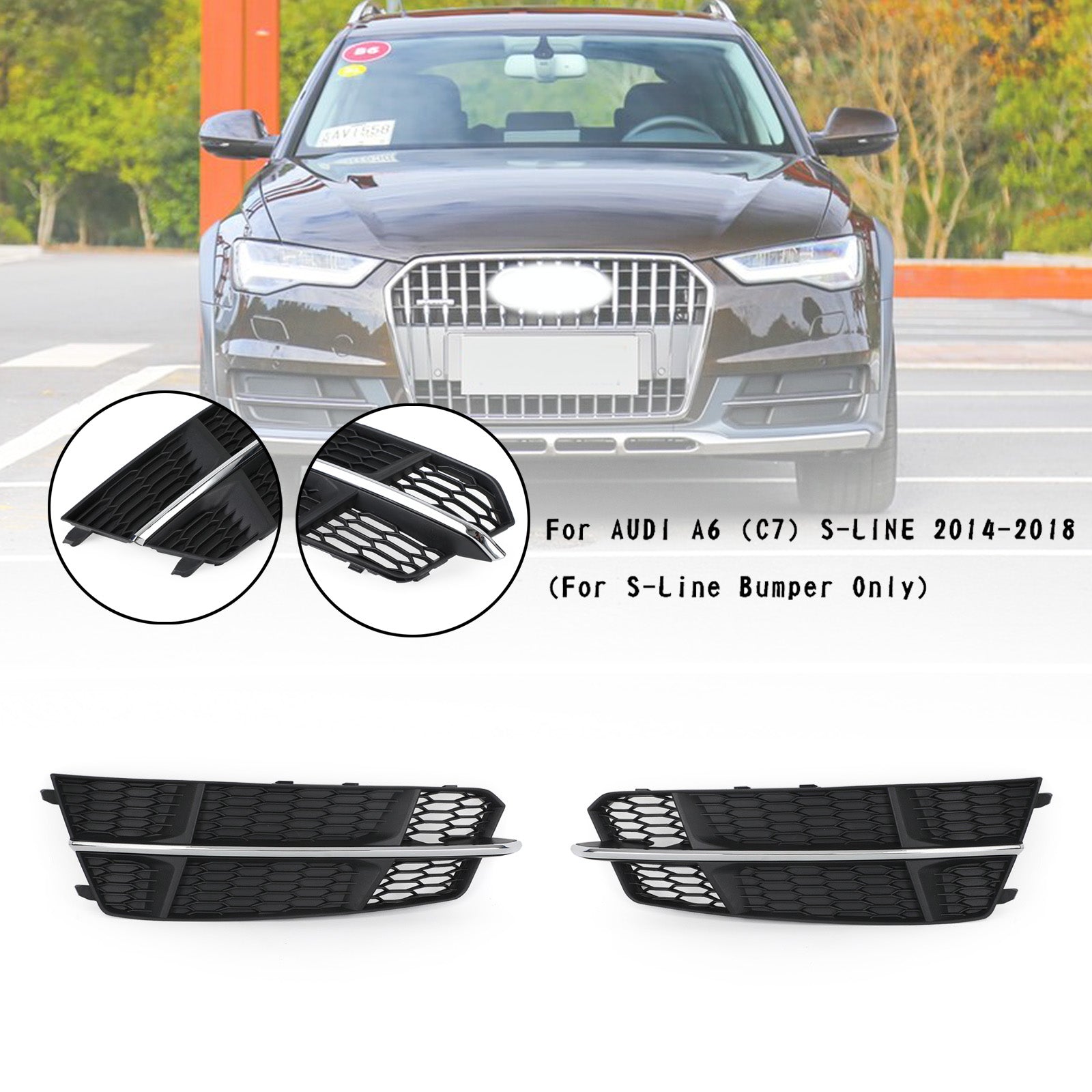 PALASER 2016-2018 Audi A6 C7 S-line Front Bumper Lower Grille Grill Black Chrome - Image 3