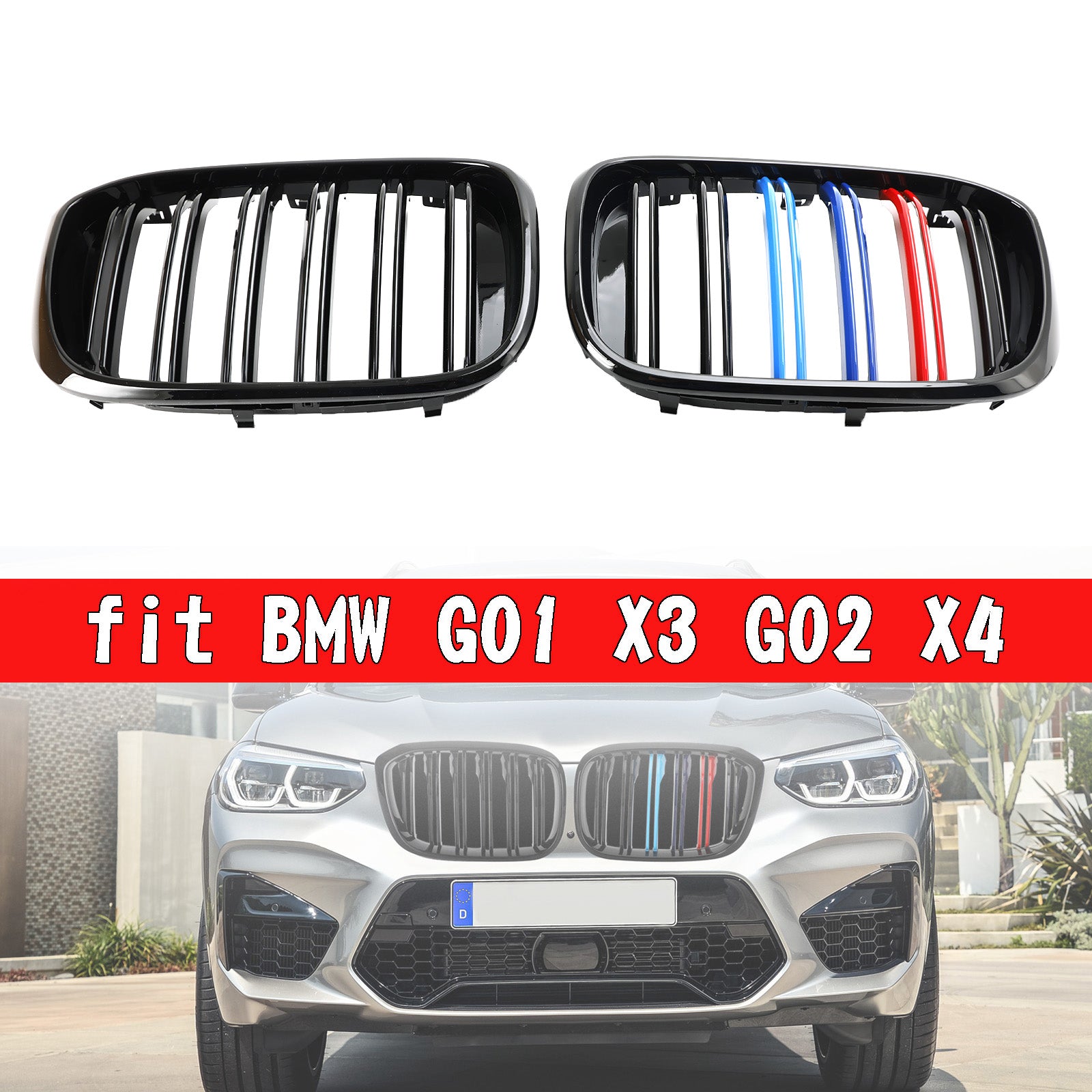 PALASER 2018-2021 BMW G01 X3 G02 X4 2PCS M-color Kidney Grill Grille 51138469959 Gloss Black - Image 5