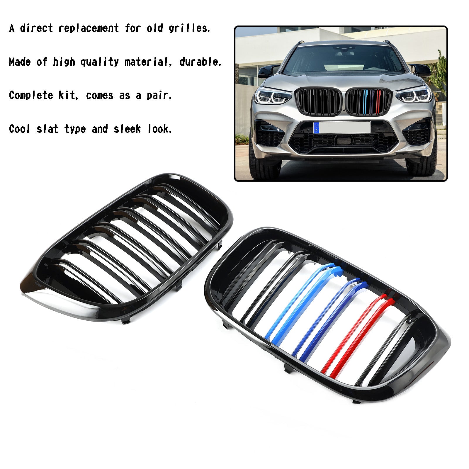 PALASER 2018-2021 BMW G01 X3 G02 X4 2PCS M-color Kidney Grill Grille 51138469959 Gloss Black - Image 6