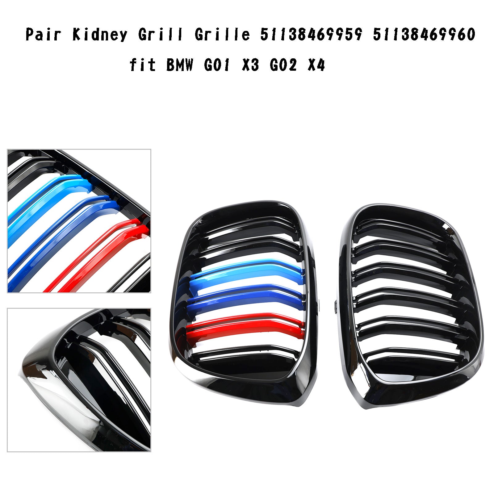 PALASER 2018-2021 BMW G01 X3 G02 X4 2PCS M-color Kidney Grill Grille 51138469959 Gloss Black - Image 8