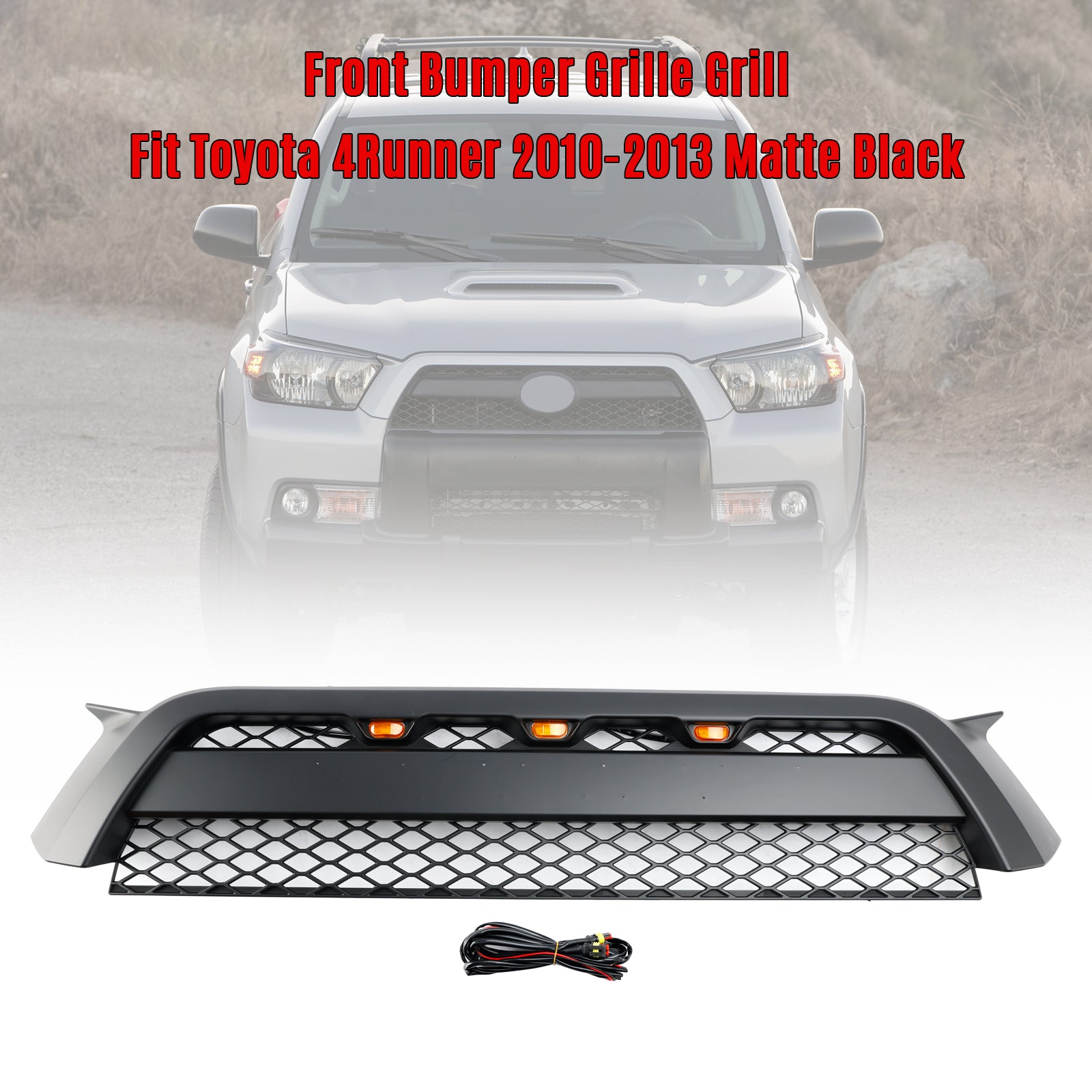 PALASER 2010-2013 4Runner Trd Pro Style Front Bumper Grille Matte Black Grill