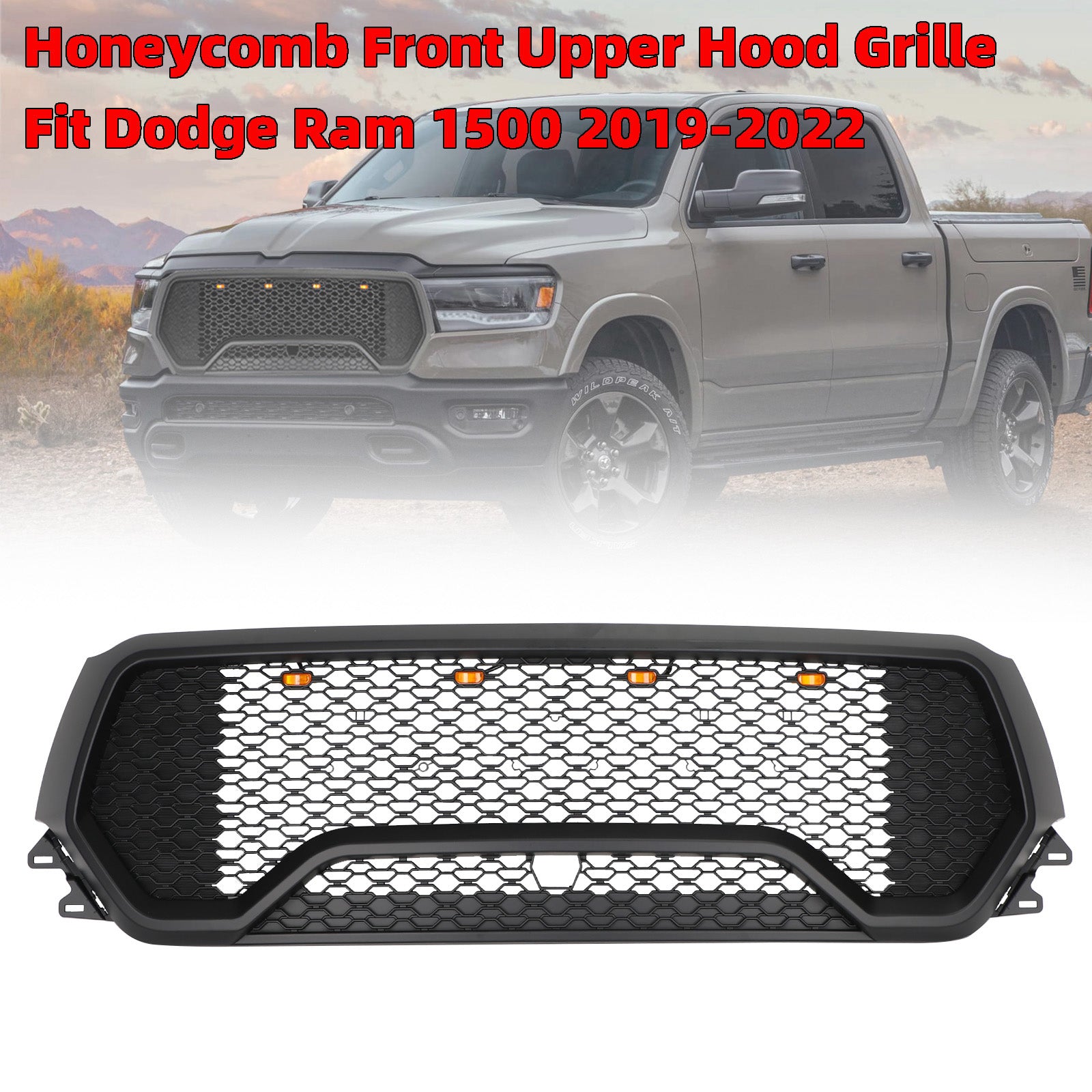 PALASER 2019-2024 Dodge Ram 1500 Trx Style LED Honeycomb Front Upper Hood Grille - Image 9