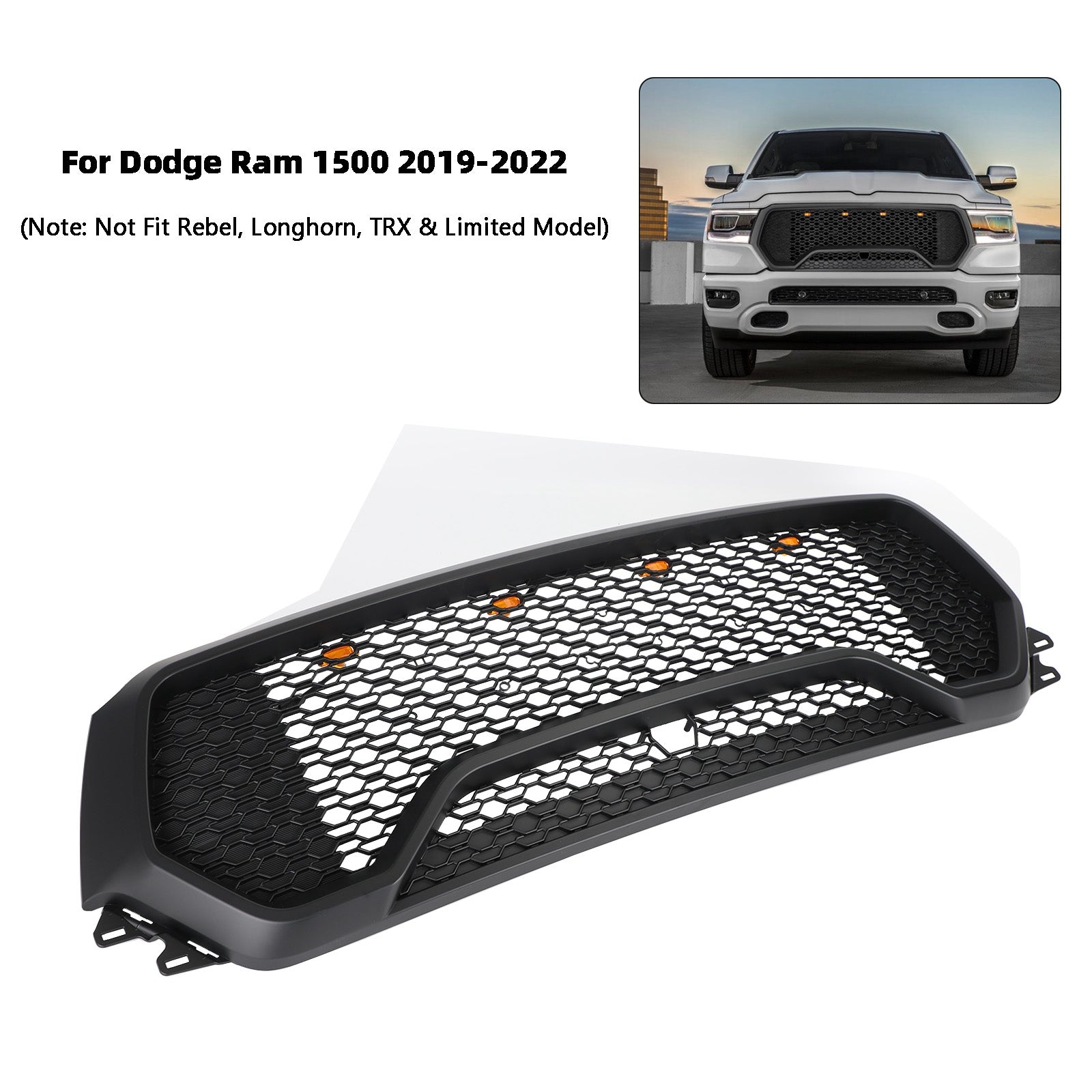 PALASER 2019-2024 Dodge Ram 1500 Trx Style LED Honeycomb Front Upper Hood Grille - Image 10