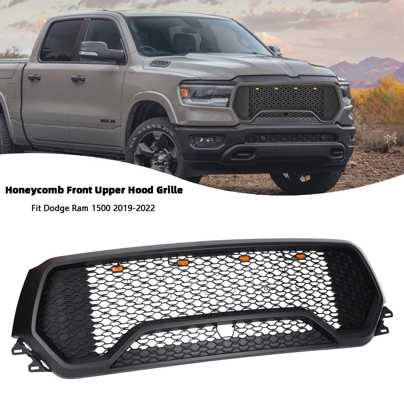 PALASER 2019-2024 Dodge Ram 1500 Trx Style LED Honeycomb Front Upper Hood Grille - Image 11