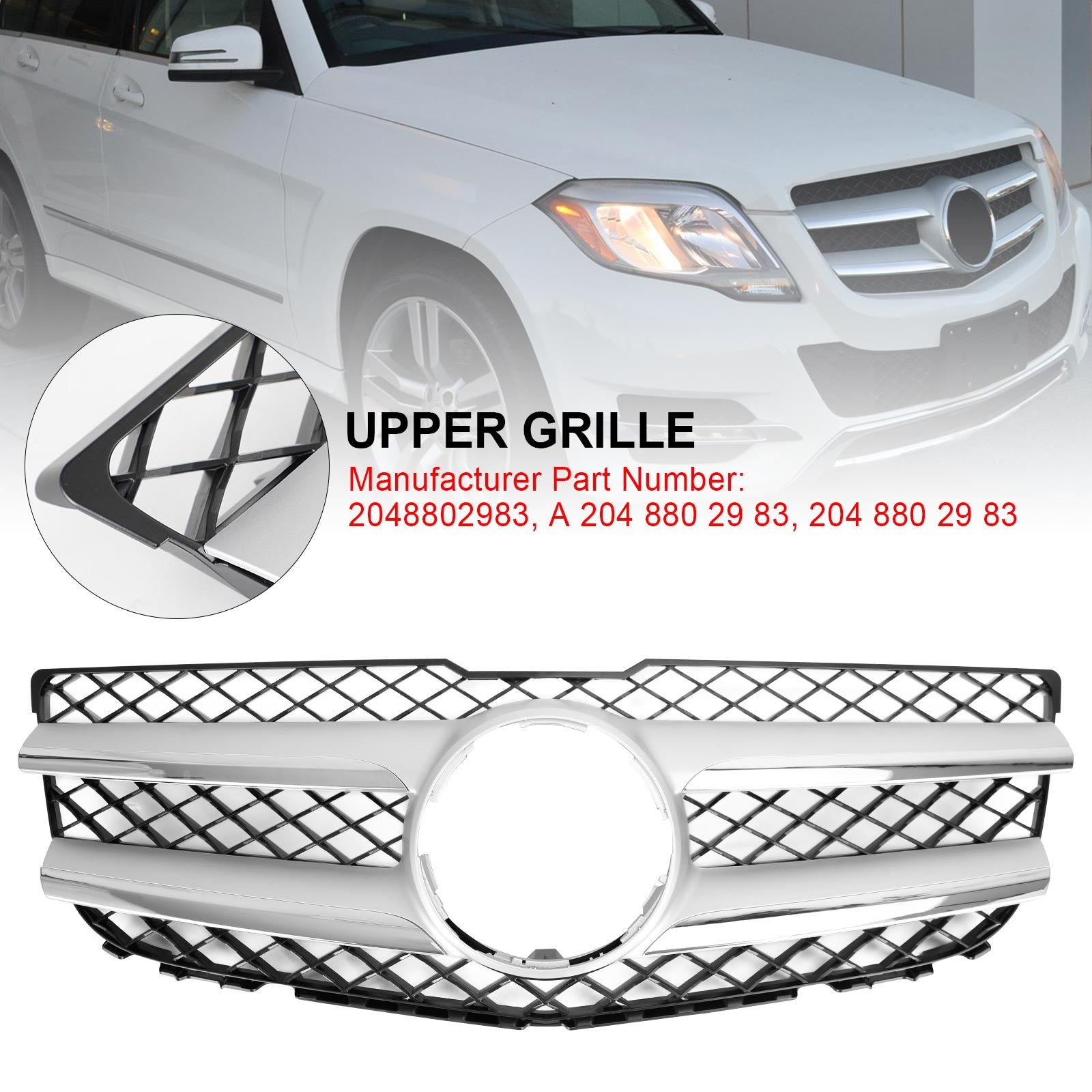 PALASER 2012-2015 Benz GLK300 Base Sport Utility 4-Door 2048802983 Front Upper Hood Bumper Grill Replacement - Image 8