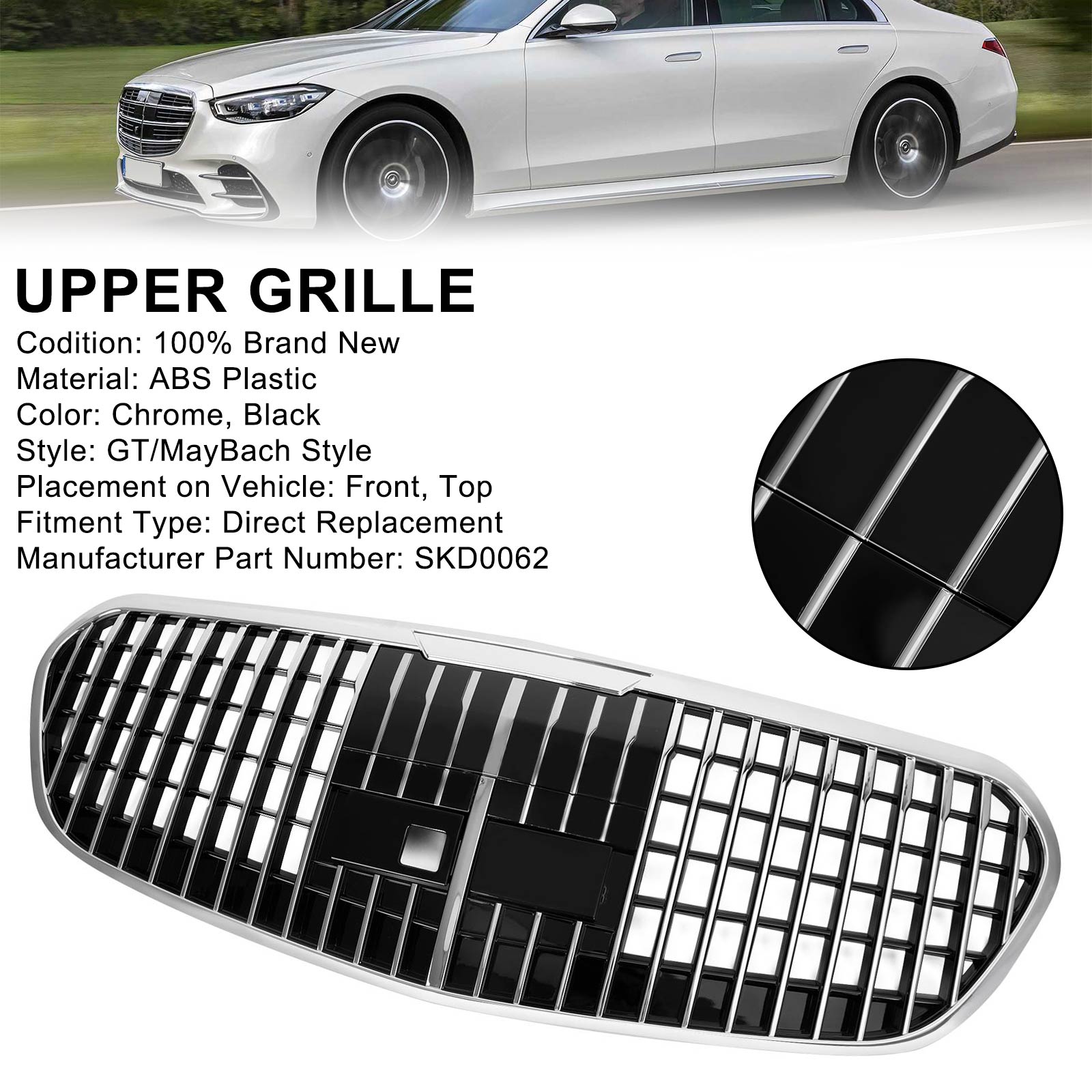 PALASER 2021-2023 Benz S-class W223 S450L S500 S580 Maybach Style SKD0062 Grille Mercedes Grill