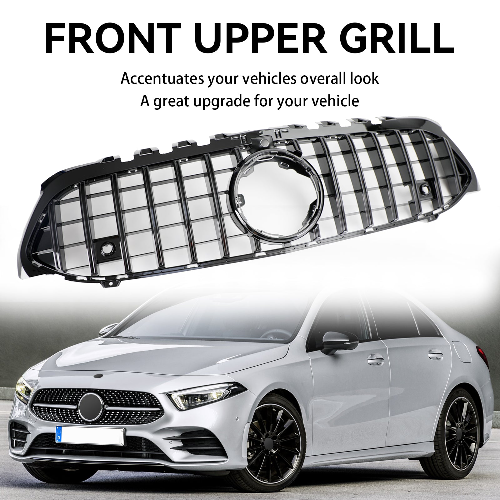 PALASER 2019-2021 Benz A-class W177 Gt Style Front Bumper Grille Black Grill - Image 4