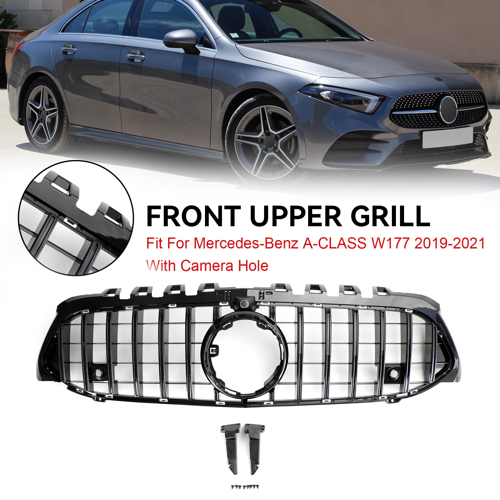 PALASER 2019-2021 Benz A-class W177 Gt Style Front Bumper Grille Black Grill