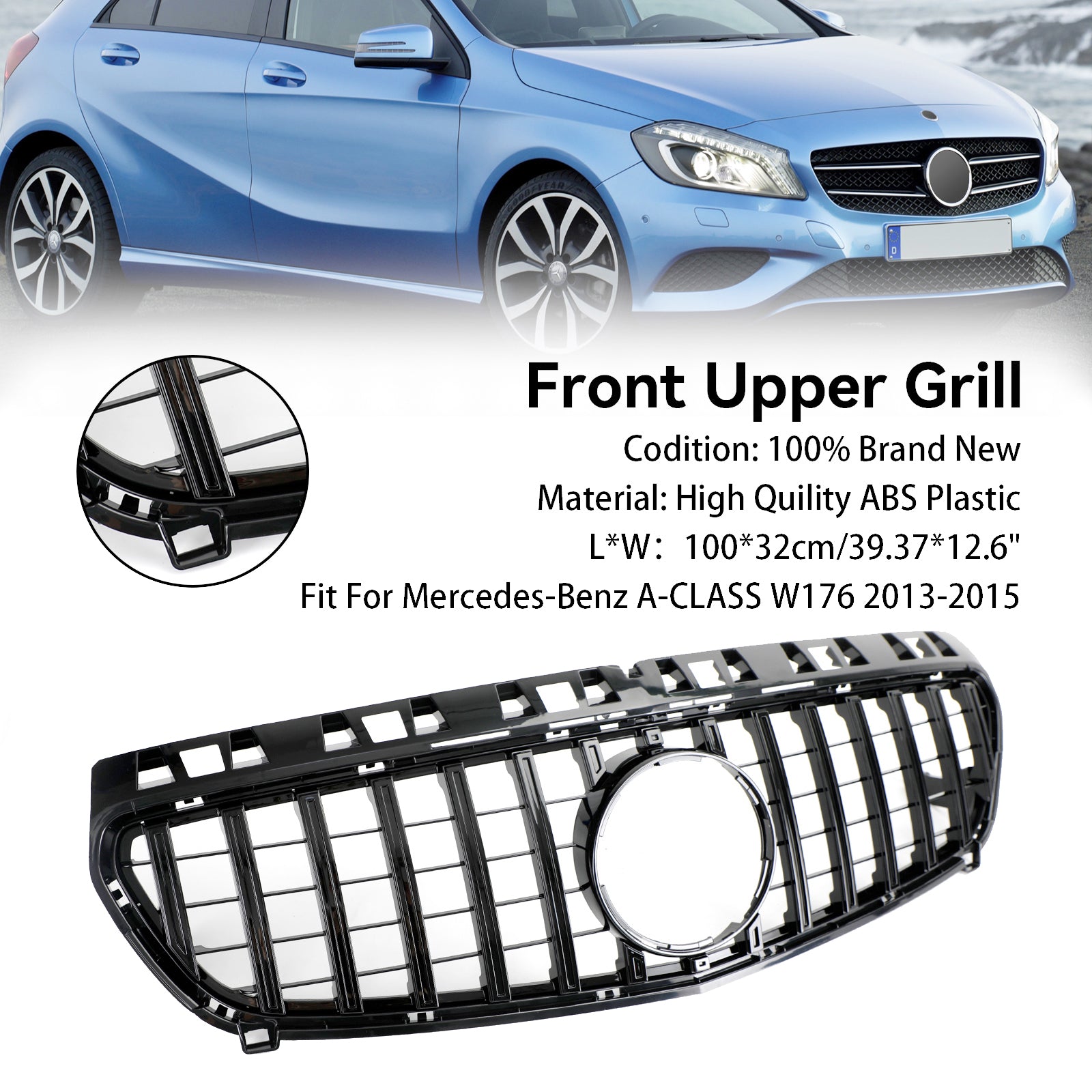 PALASER 2013-2015 Benz W176 A-class Front Bumper Grille Grill Gloss Black - Image 3