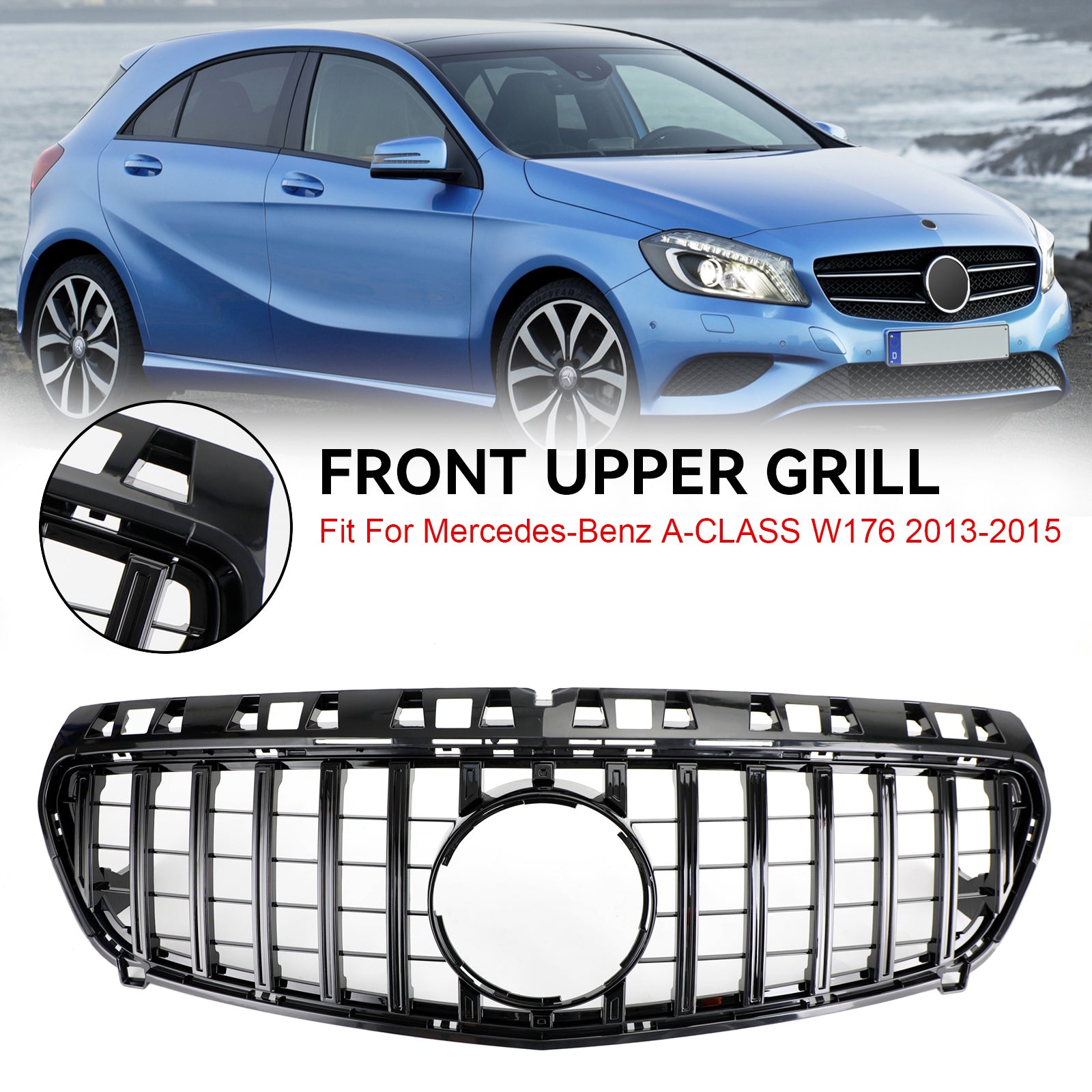 PALASER 2013-2015 Benz W176 A-class Front Bumper Grille Grill Gloss Black - Image 5