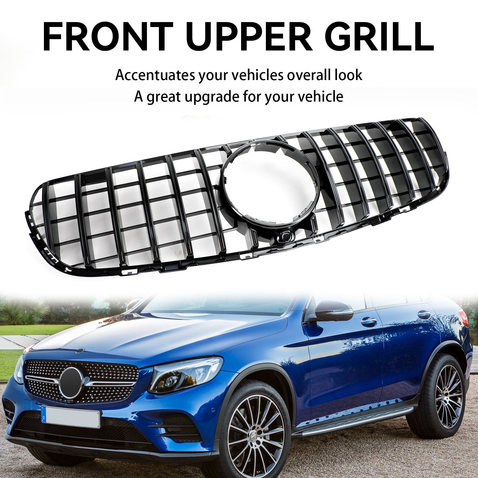 PALASER 2015-2019 Benz W253 Glc-class GLC300 GLC350 Front Bumper Grille Gloss Black Grill With Camera Hole - Image 3