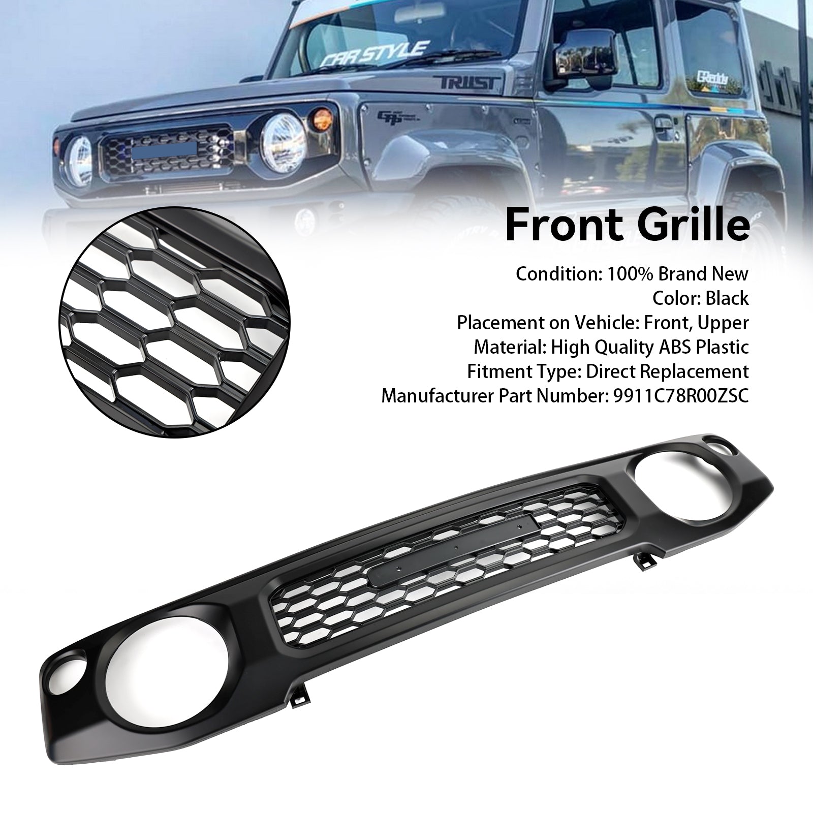 PALASER 2019-2023 Suzuki Jimny JB64 JB74 Honeycomb Front Bumper Grill 9911C78R00ZSC - Image 2