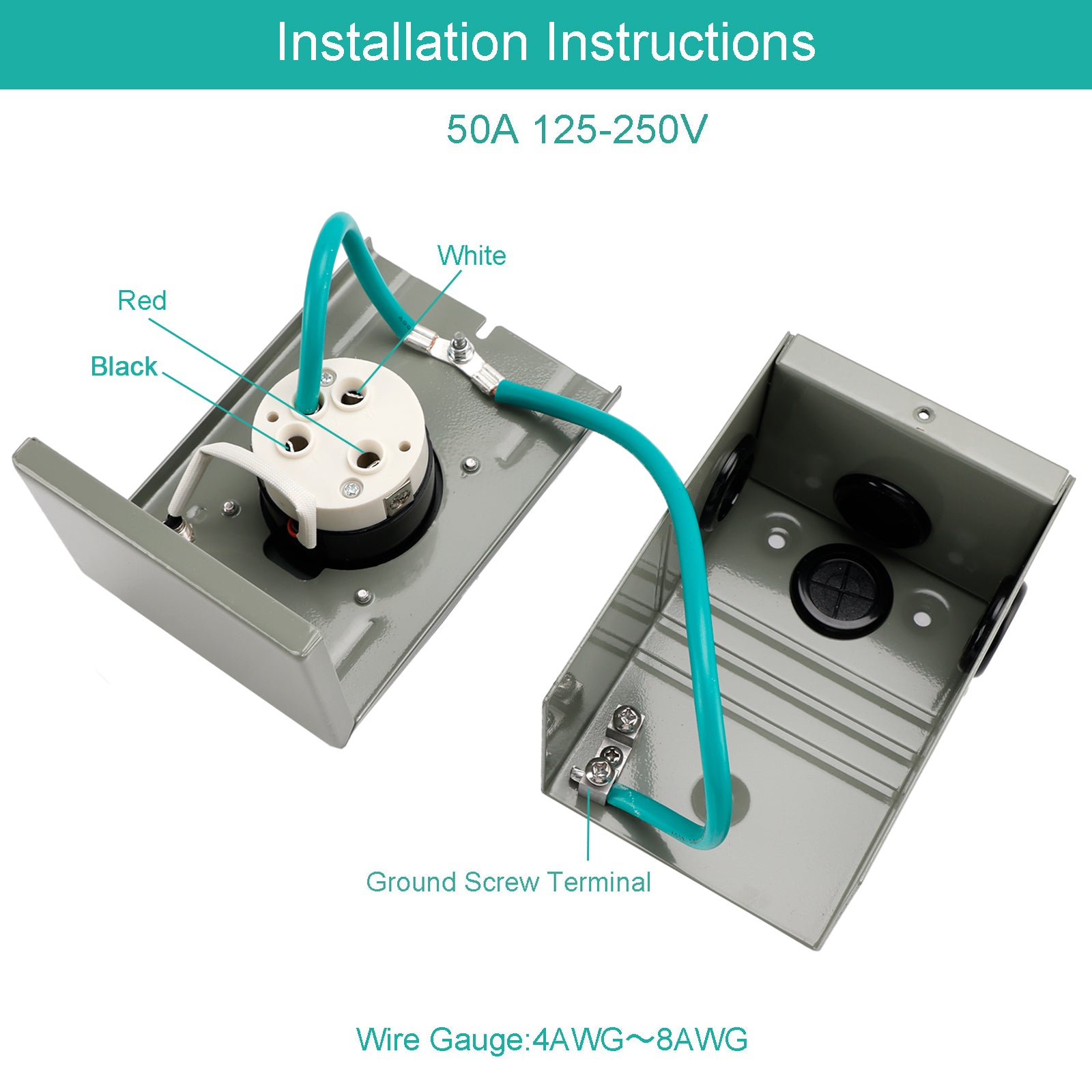 PALASER Rv 50 Amp Power Inlet Box Outdoor Receptacle 3 Prong Locking Plug With LED Light - Image 3